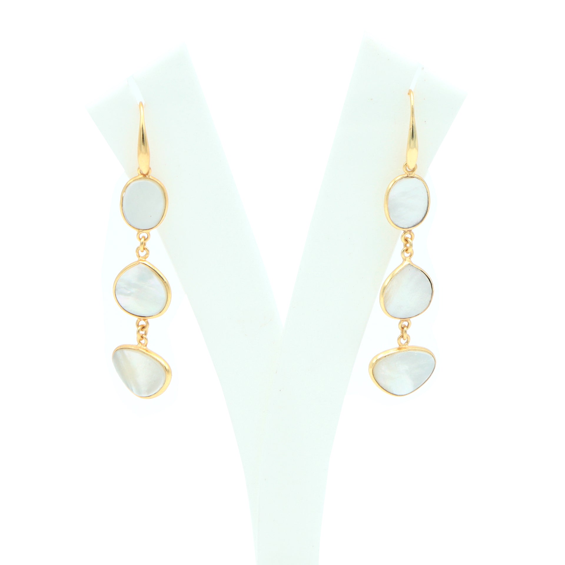 Dua Mother of Pearl Triple Earrings – Handmade Oval, Heart & Horizontal Oval Gemstone Earrings (9x11mm, 12mm, 10x15mm)