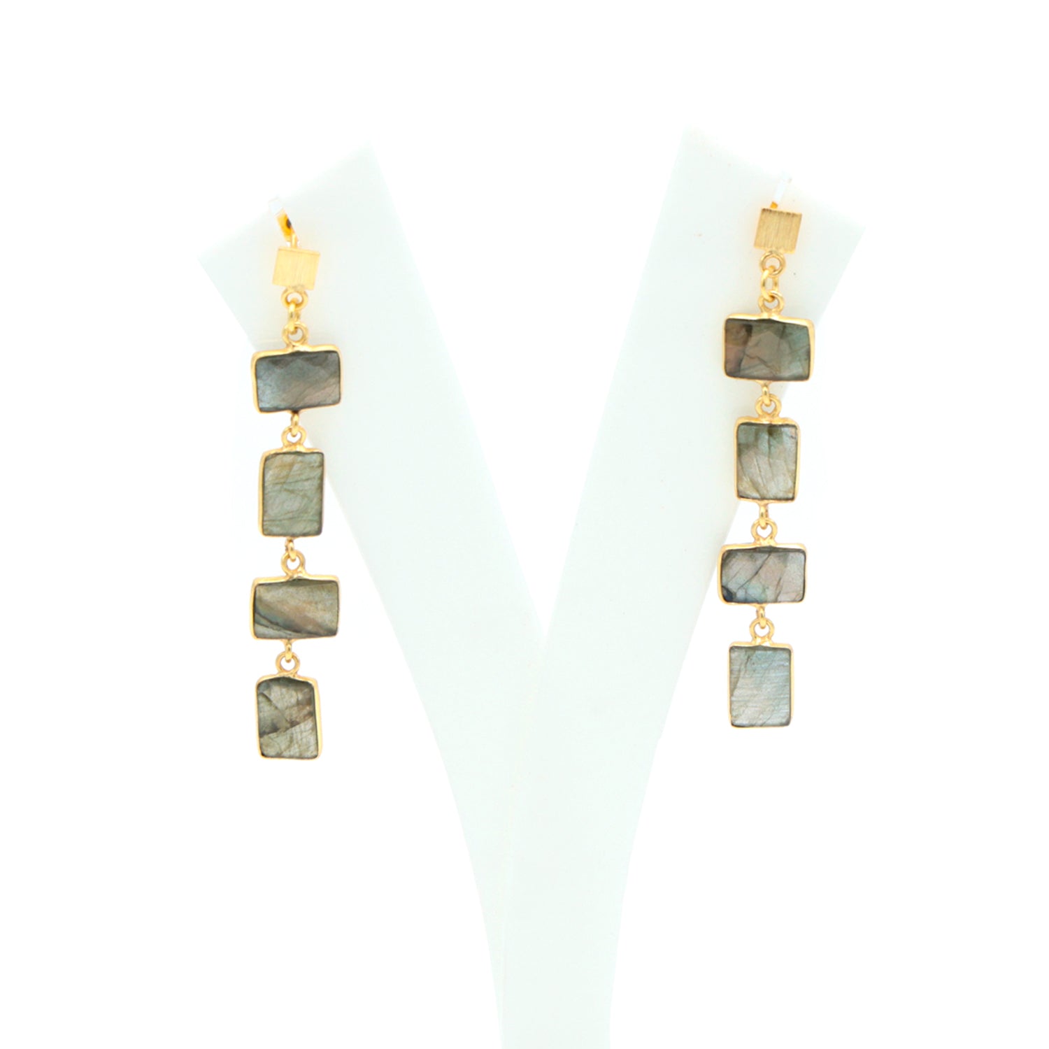Dua Labradorite Rectangle Earrings – Handmade 7x10mm Natural Grey Gemstone Earrings