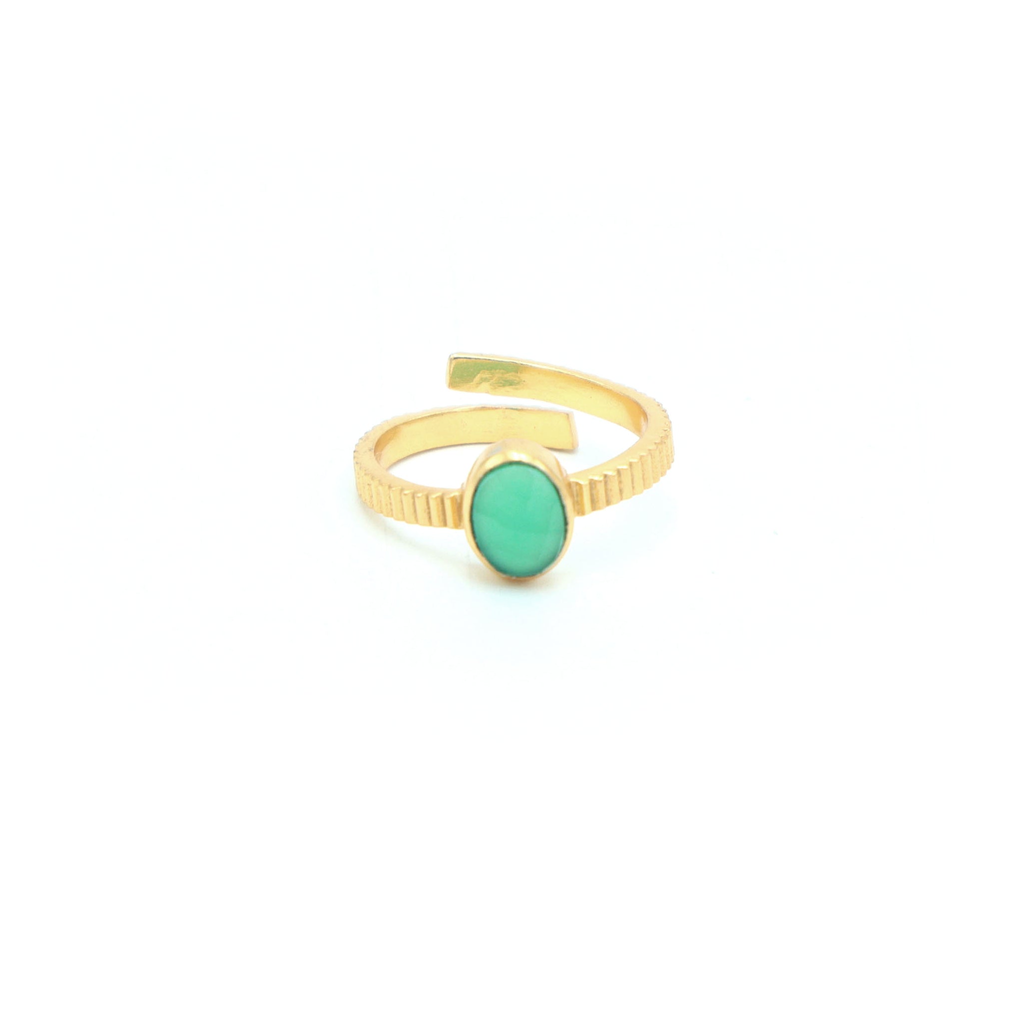 Dua Handmade Green Onyx Oval Ring 5x7mm – Green Adjustable Gold-Plated Elegant Gemstone Jewelry