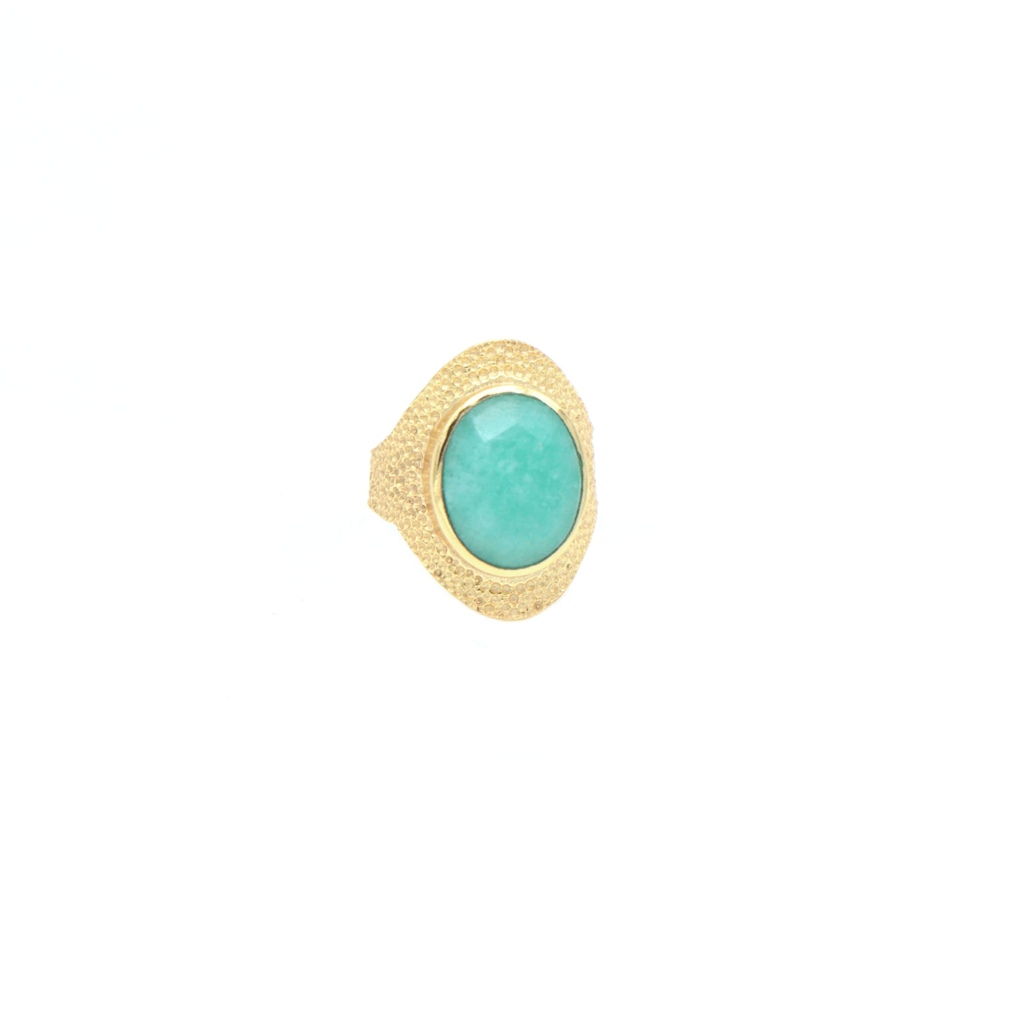 Dua Handmade Amazonite Oval Ring 11x15mm – Green Adjustable Gold-Plated Contemporary Gemstone Jewelry
