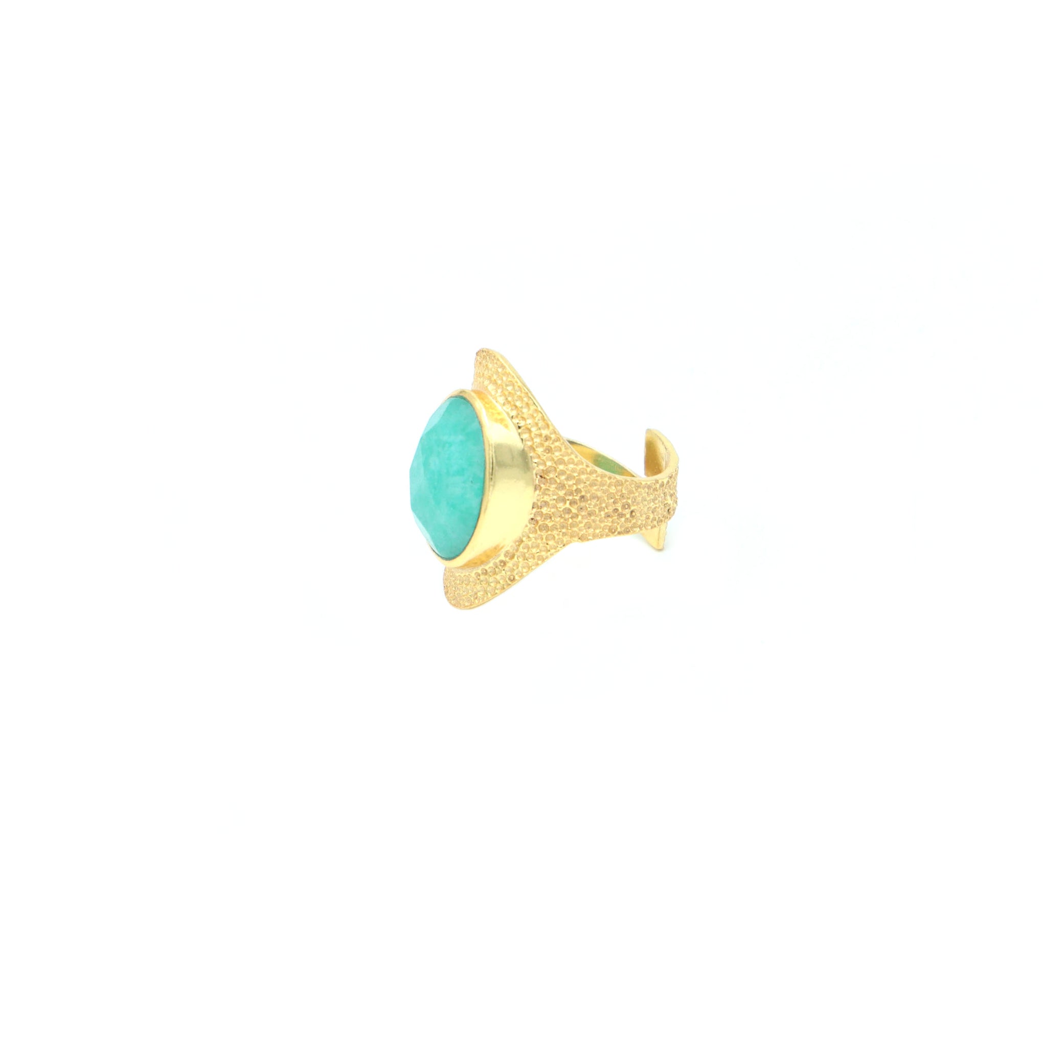 Dua Handmade Amazonite Oval Ring 11x15mm – Green Adjustable Gold-Plated Contemporary Gemstone Jewelry