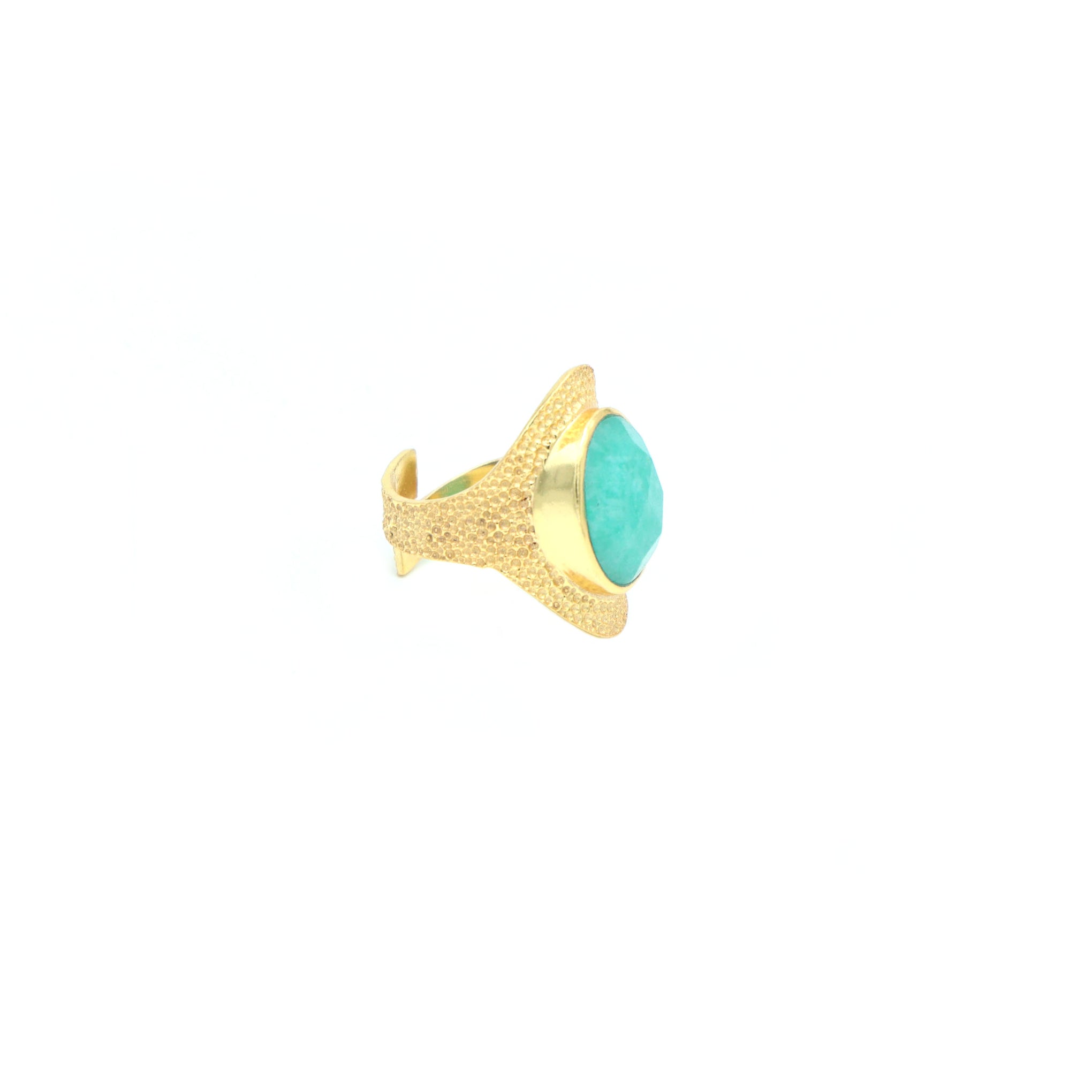 Dua Handmade Amazonite Oval Ring 11x15mm – Green Adjustable Gold-Plated Contemporary Gemstone Jewelry
