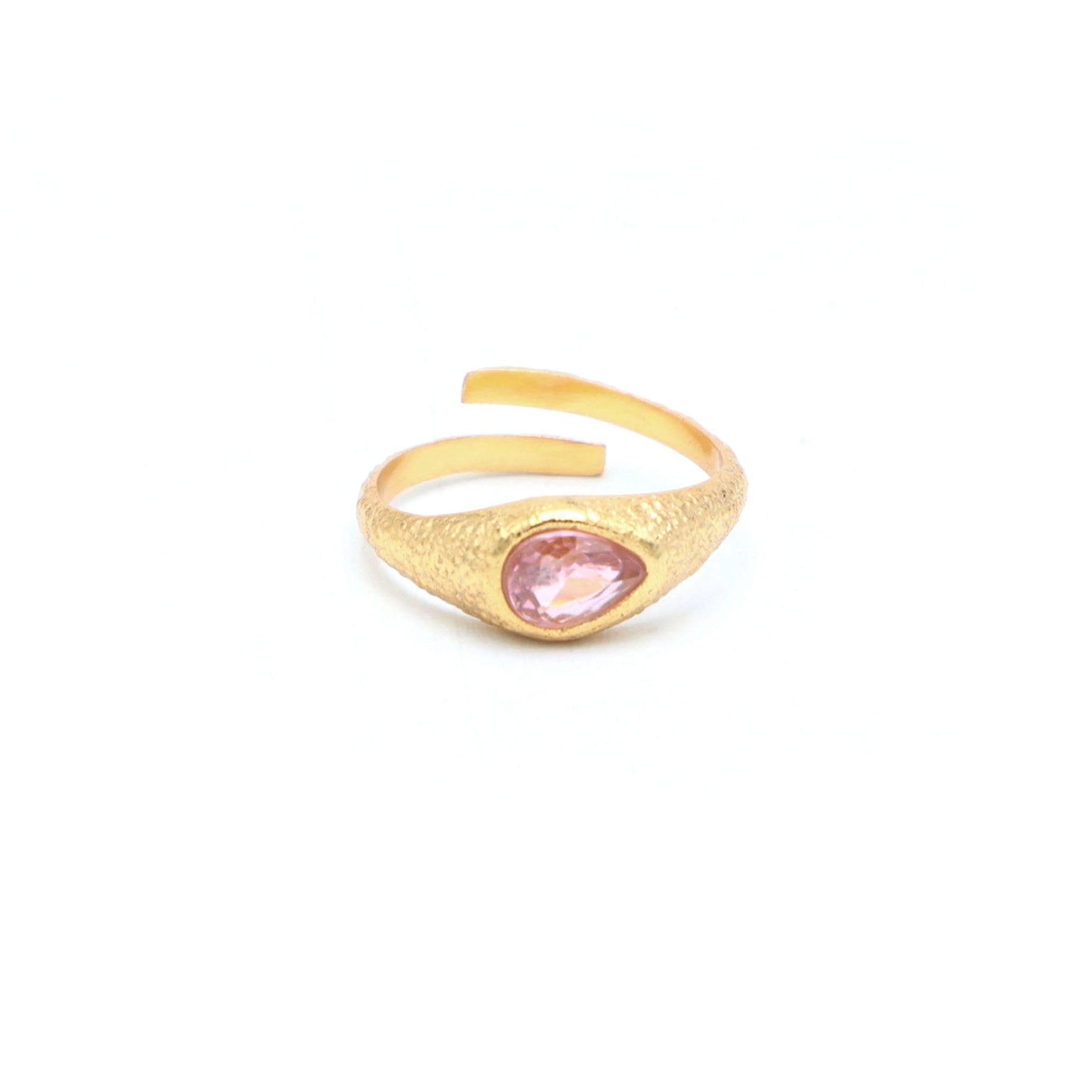Dua Handmade Pink Zircon Pear Ring 5x7mm – Pink Adjustable Gold-Plated Delicate Party Ring for Women