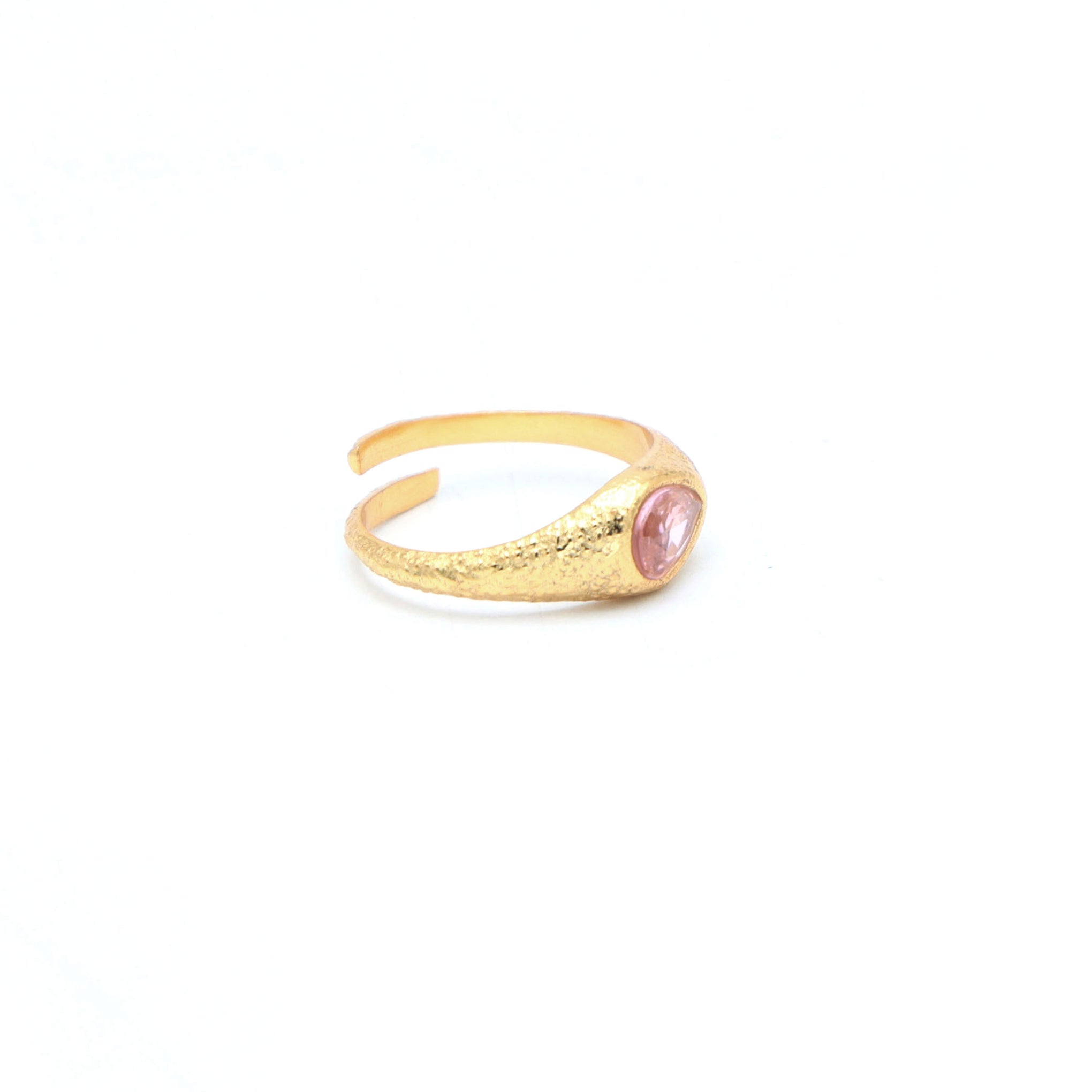 Dua Handmade Pink Zircon Pear Ring 5x7mm – Pink Adjustable Gold-Plated Delicate Party Ring for Women