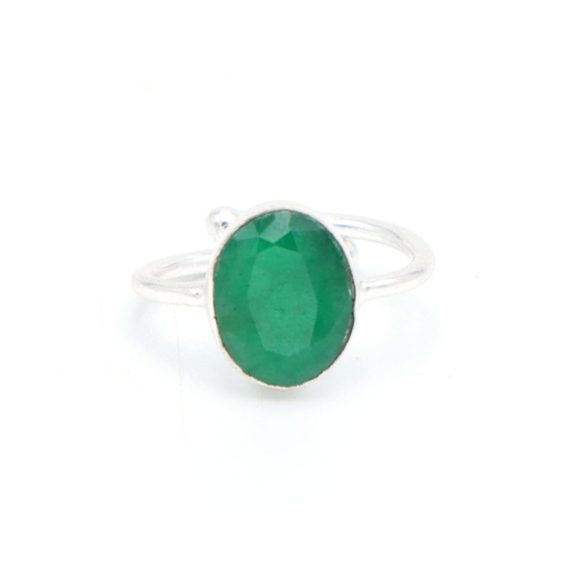 Dua Handmade Emerald Panna Oval Ring 10x12mm – Green Adjustable Silver-Plated Birthstone - Raashi RatanGemstone Ring