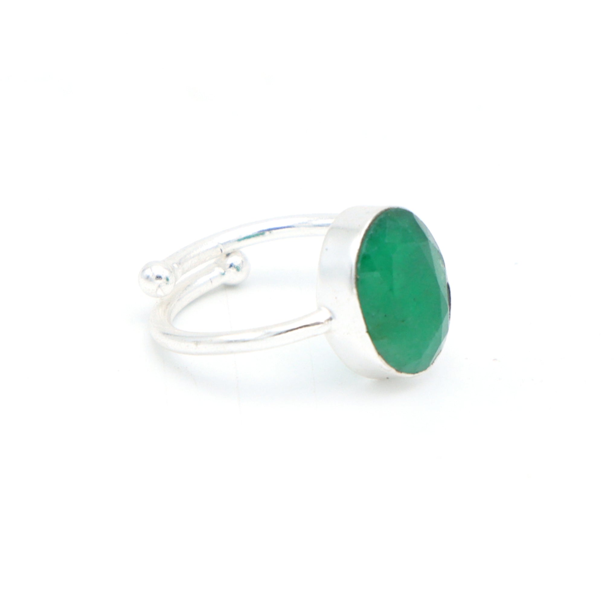 Dua Handmade Emerald Panna Oval Ring 10x12mm – Green Adjustable Silver-Plated Birthstone - Raashi RatanGemstone Ring