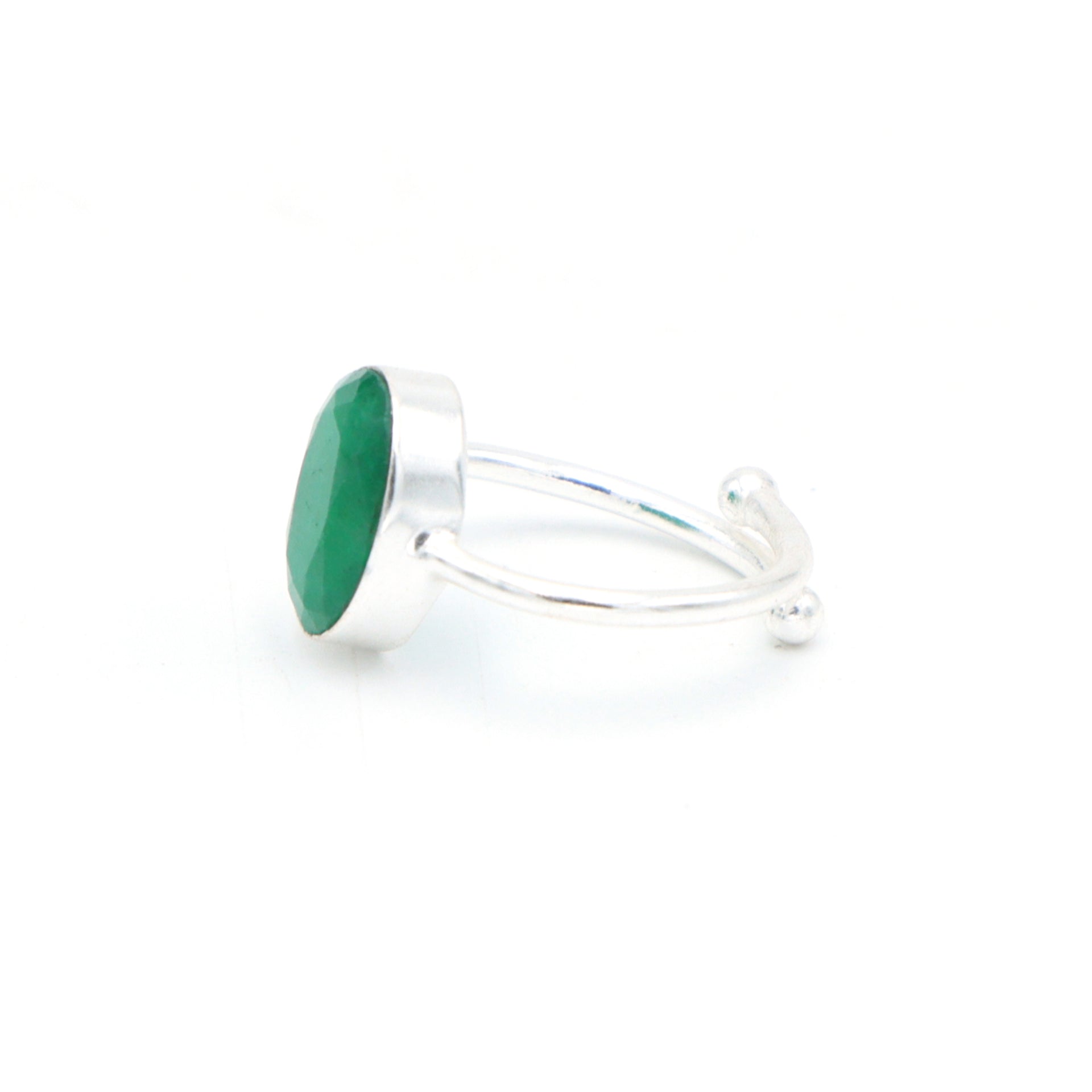 Dua Handmade Emerald Panna Oval Ring 10x12mm – Green Adjustable Silver-Plated Birthstone - Raashi RatanGemstone Ring