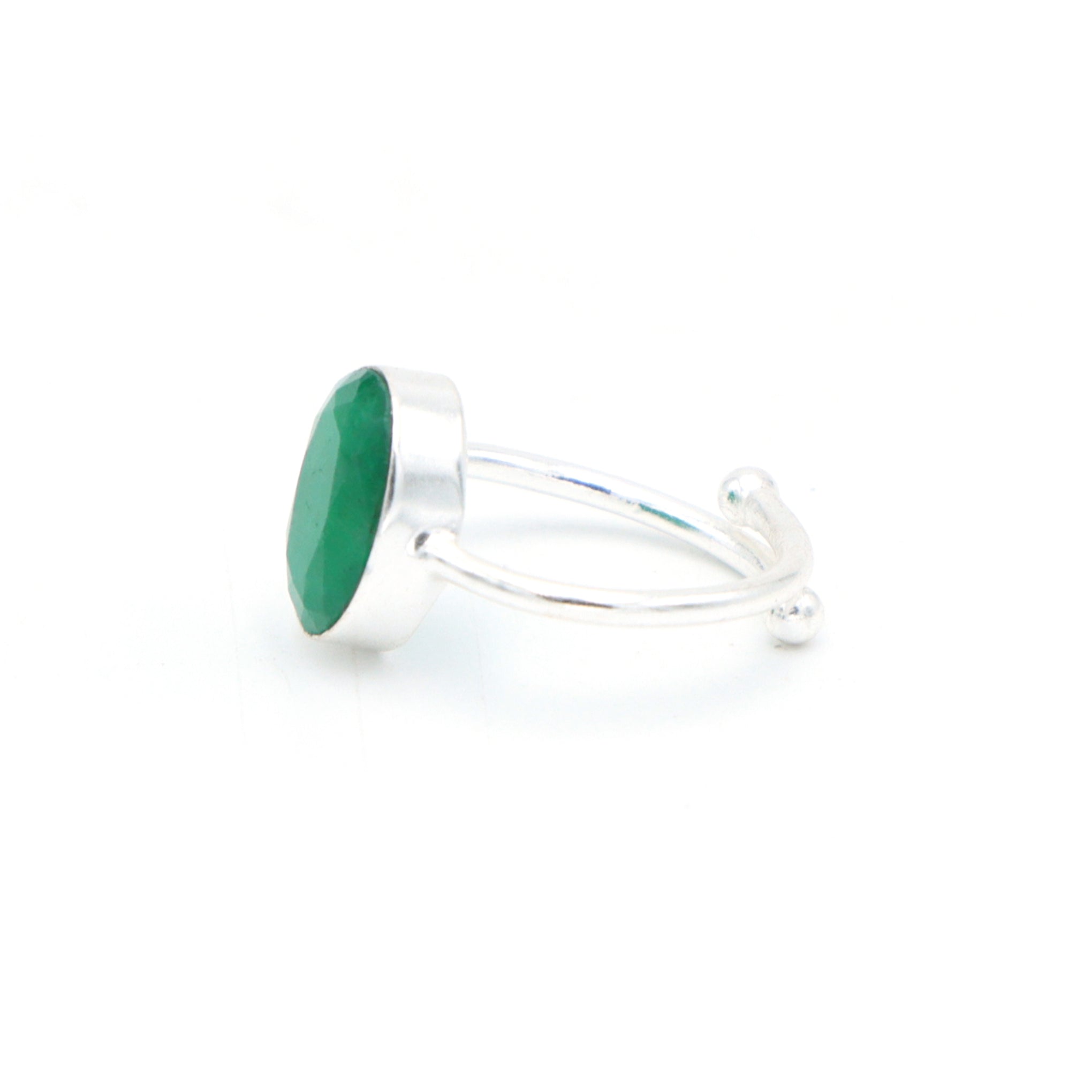 Dua Handmade Emerald Panna Oval Ring 10x12mm – Green Adjustable Silver-Plated Birthstone - Raashi RatanGemstone Ring