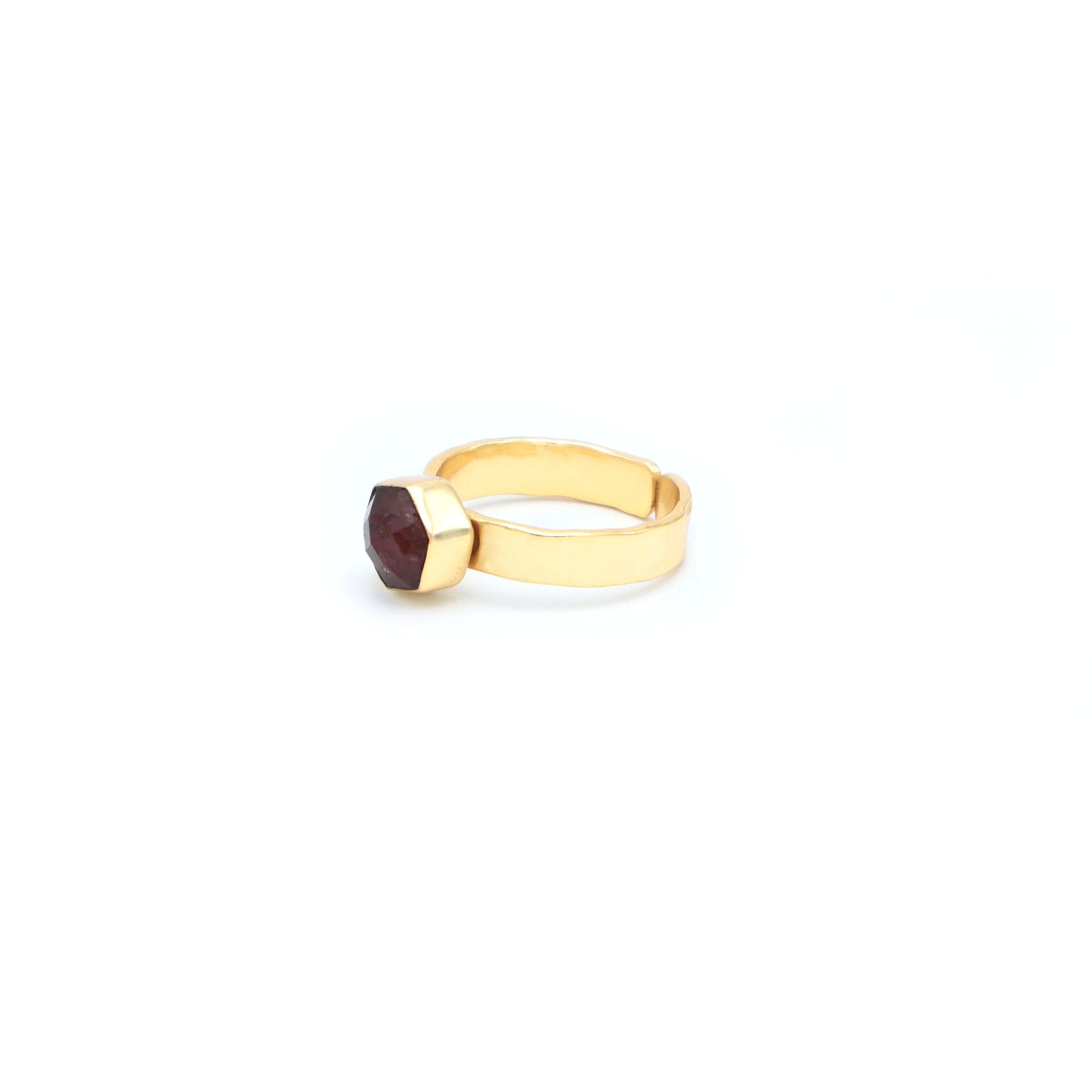 Dua Handmade Strawberry Quartz Hexagon Ring 7mm – Brown Adjustable Gold-Plated Modern Gemstone Jewelry