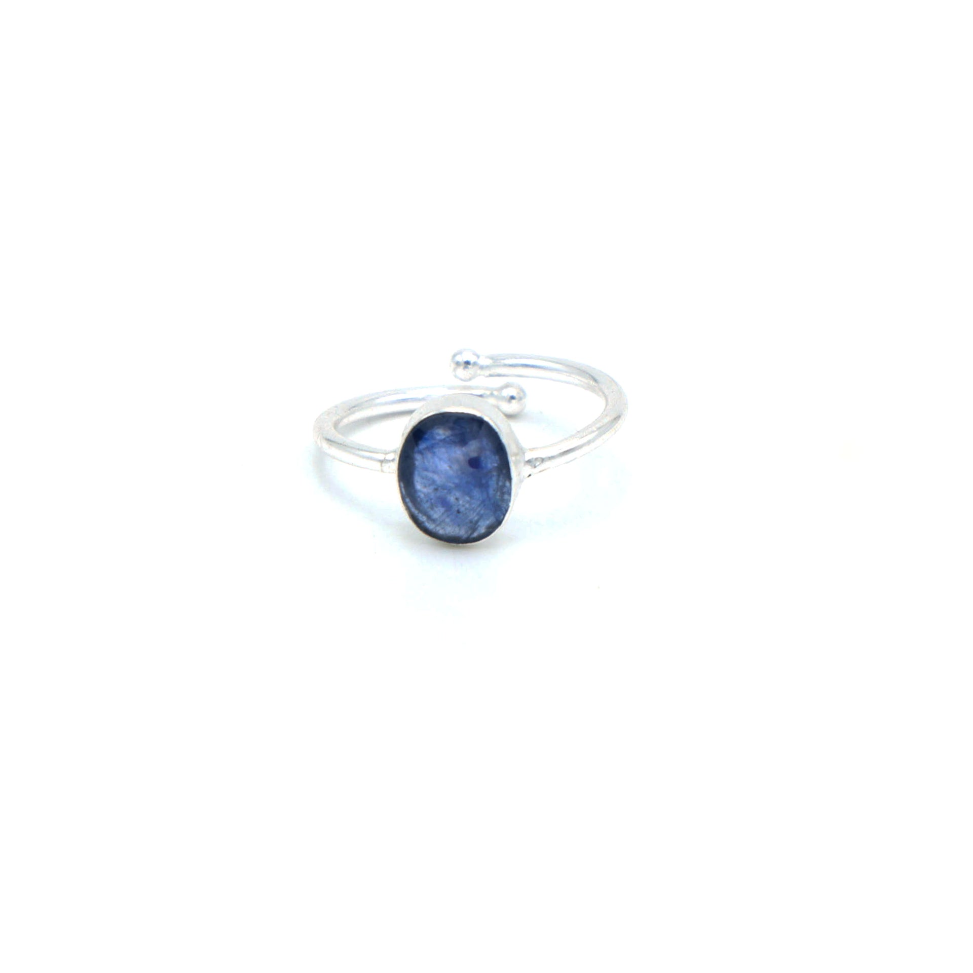 Dua Handmade Blue Sapphire Neelam Oval Ring 8x10mm – Adjustable Silver-Plated Blue Birthstone - Raashi Ratan Gemstone Ring