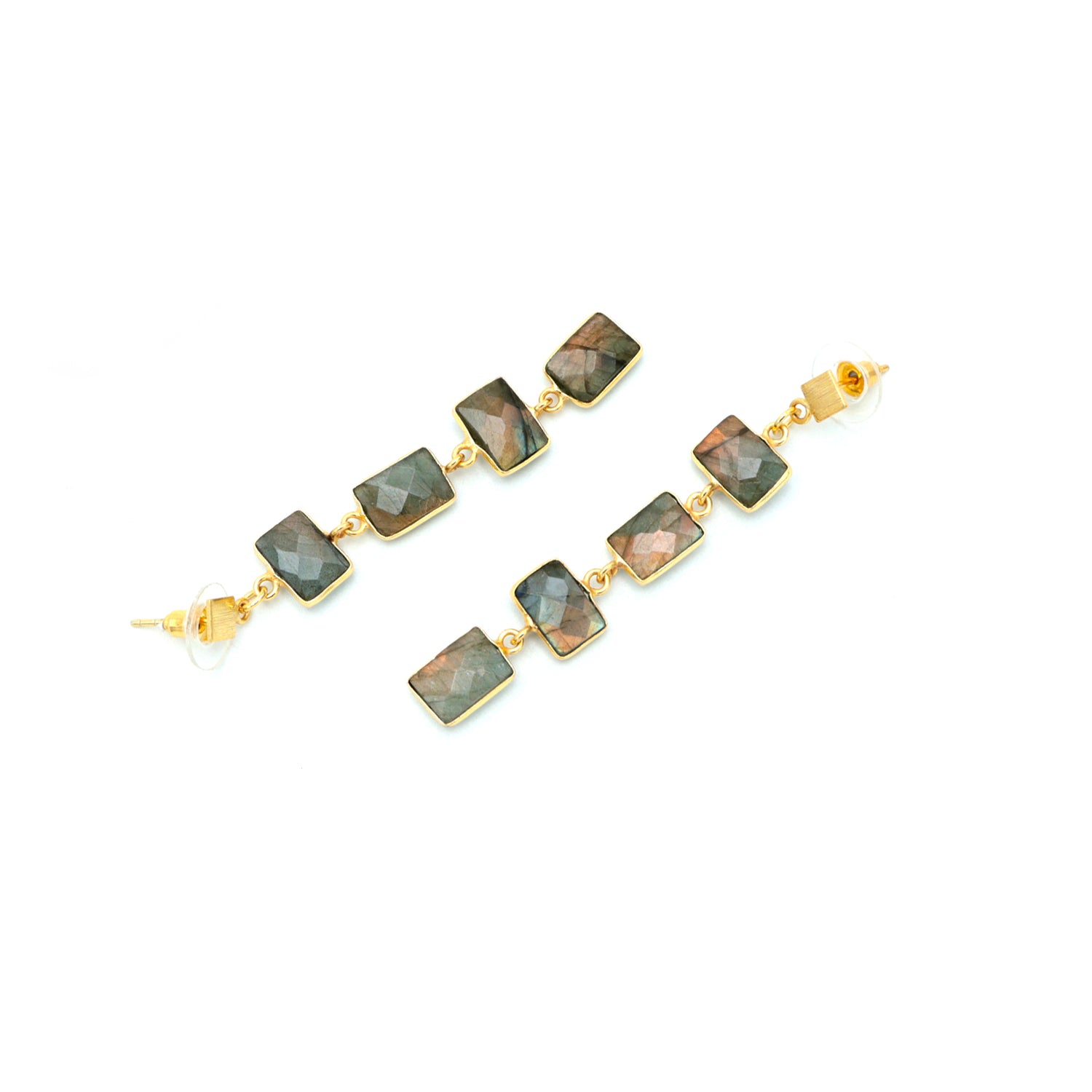 Dua Labradorite Rectangle Earrings – Handmade 7x10mm Natural Grey Gemstone Earrings