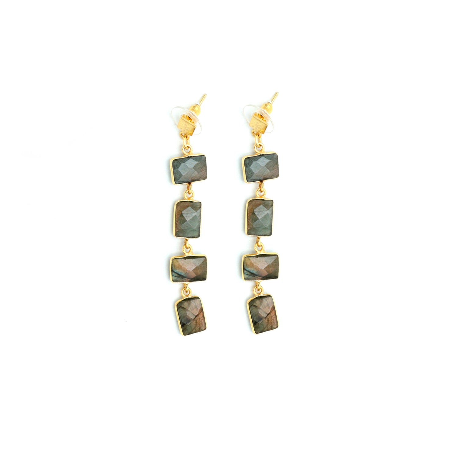 Dua Labradorite Rectangle Earrings – Handmade 7x10mm Natural Grey Gemstone Earrings