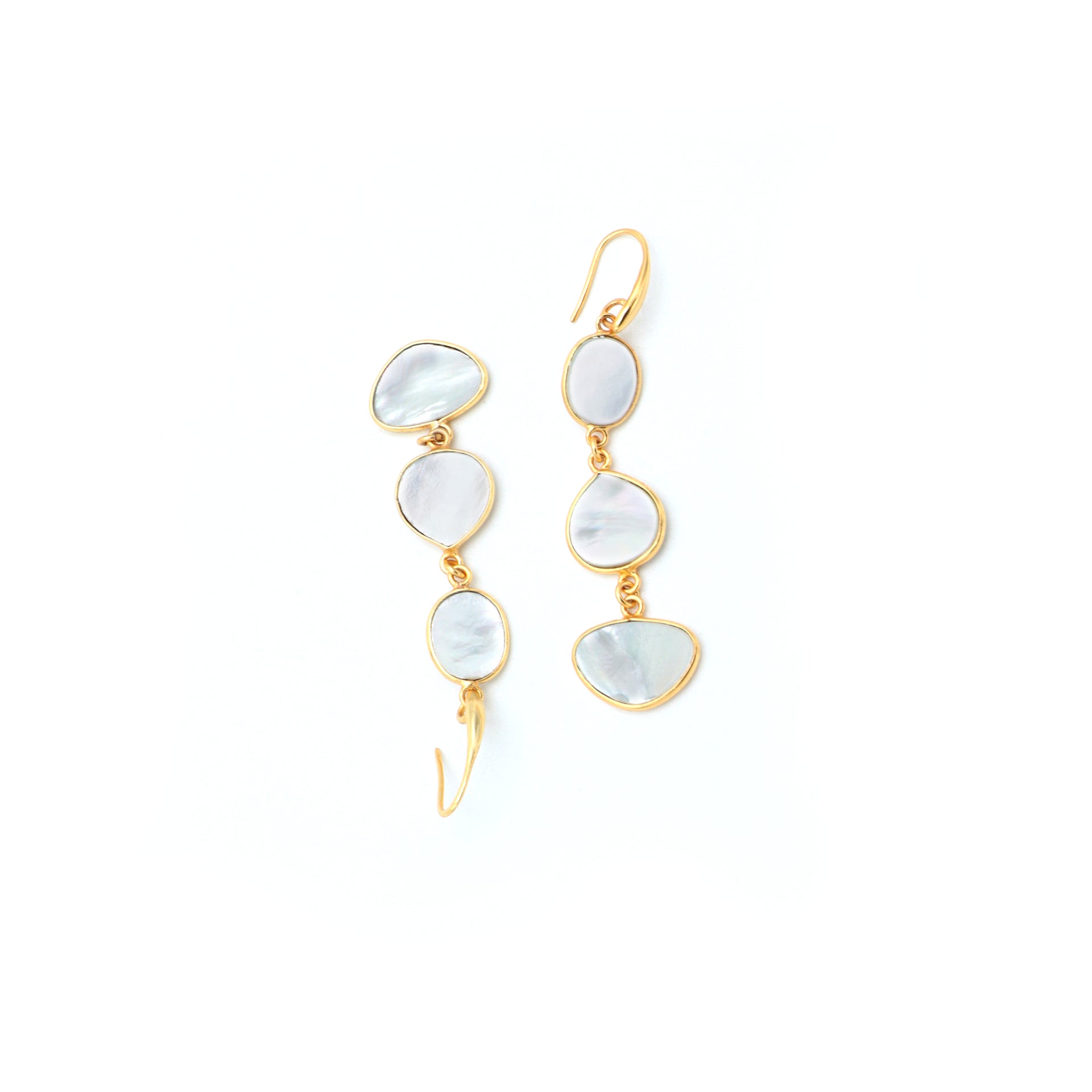 Dua Mother of Pearl Triple Earrings – Handmade Oval, Heart & Horizontal Oval Gemstone Earrings (9x11mm, 12mm, 10x15mm)