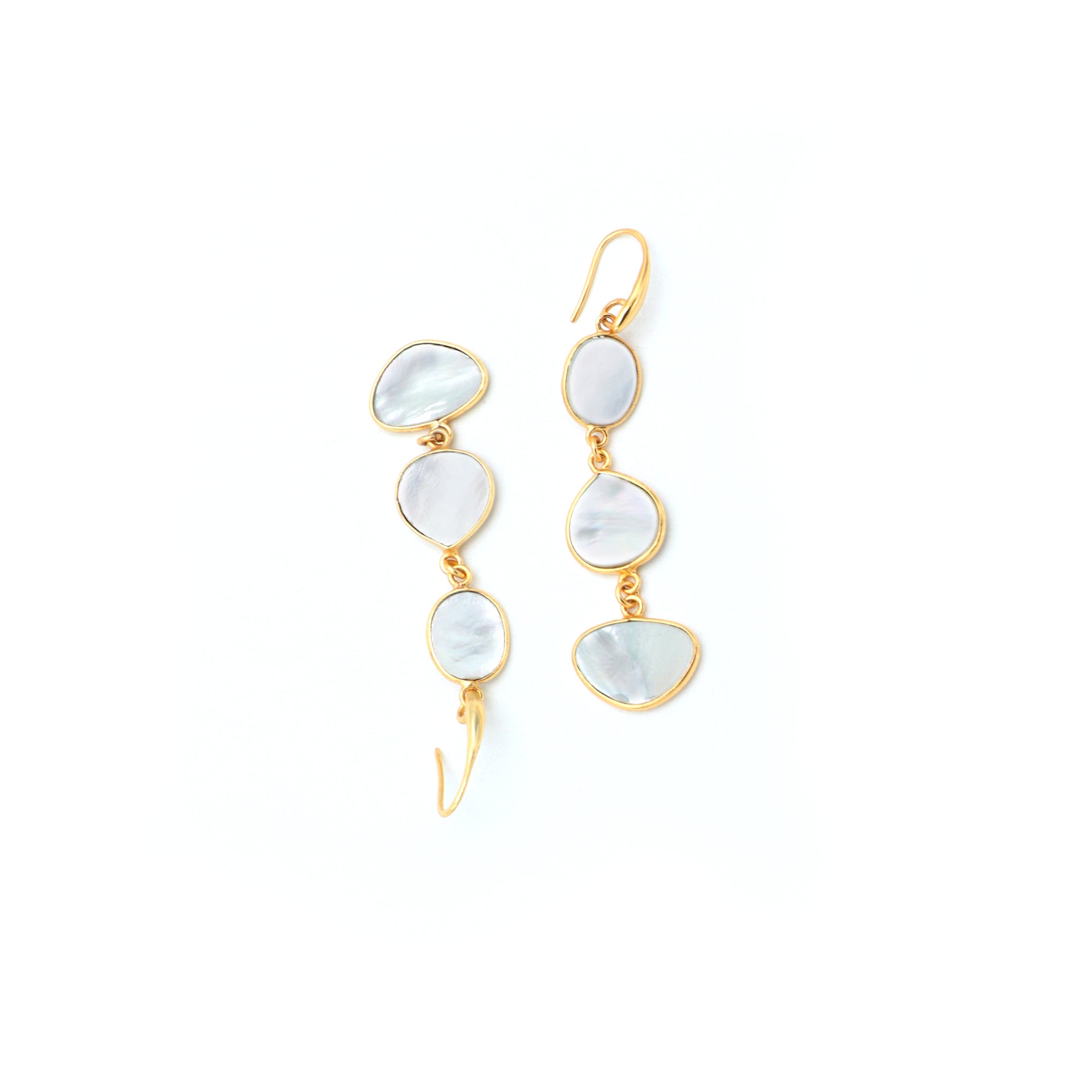 Dua Mother of Pearl Triple Earrings – Handmade Oval, Heart & Horizontal Oval Gemstone Earrings (9x11mm, 12mm, 10x15mm)