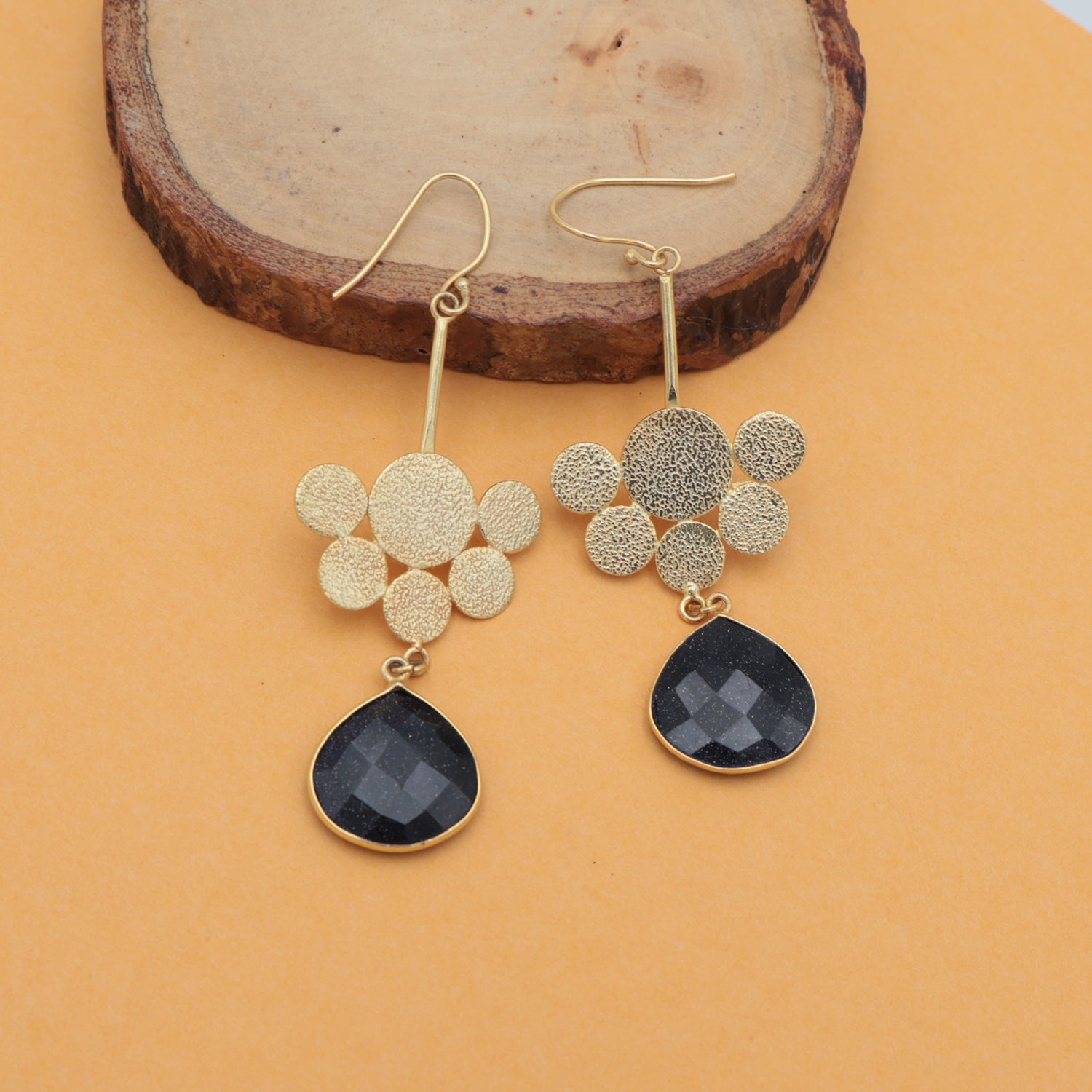 Dua Blue Sunstone Pendulum Earrings – Handmade 18mm Heart Cut Natural Gemstone Earrings