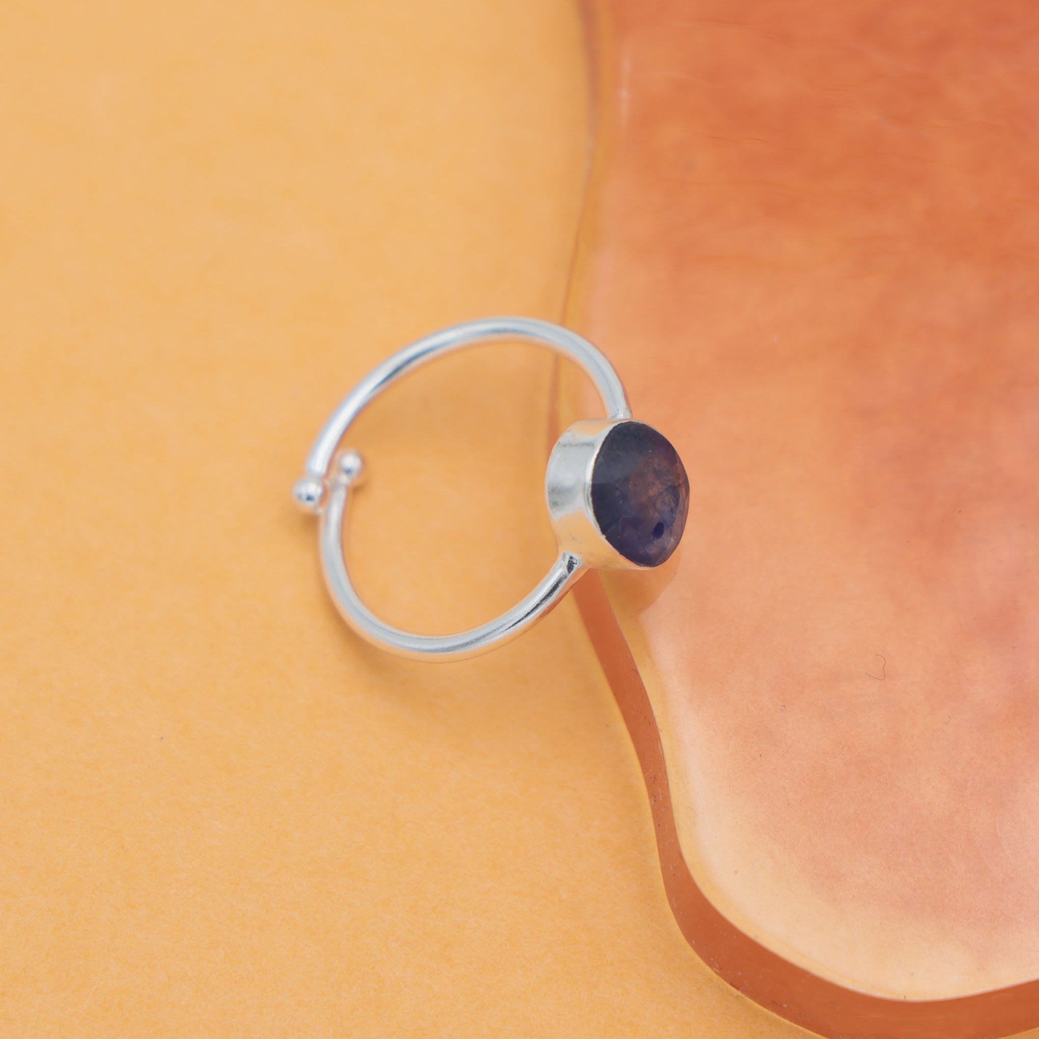 Dua Handmade Blue Sapphire Neelam Oval Ring 8x10mm – Adjustable Silver-Plated Blue Birthstone - Raashi Ratan Gemstone Ring