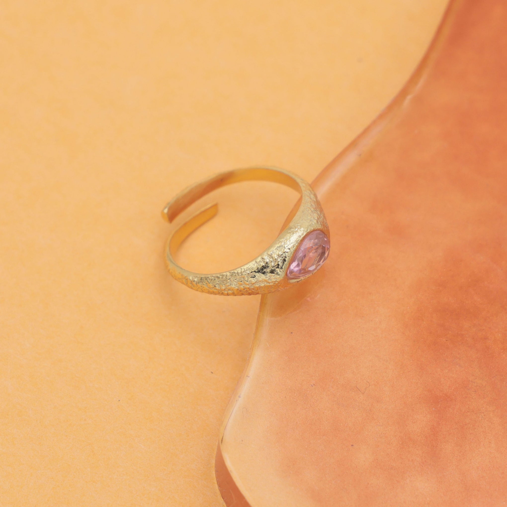 Dua Handmade Pink Zircon Pear Ring 5x7mm – Pink Adjustable Gold-Plated Delicate Party Ring for Women