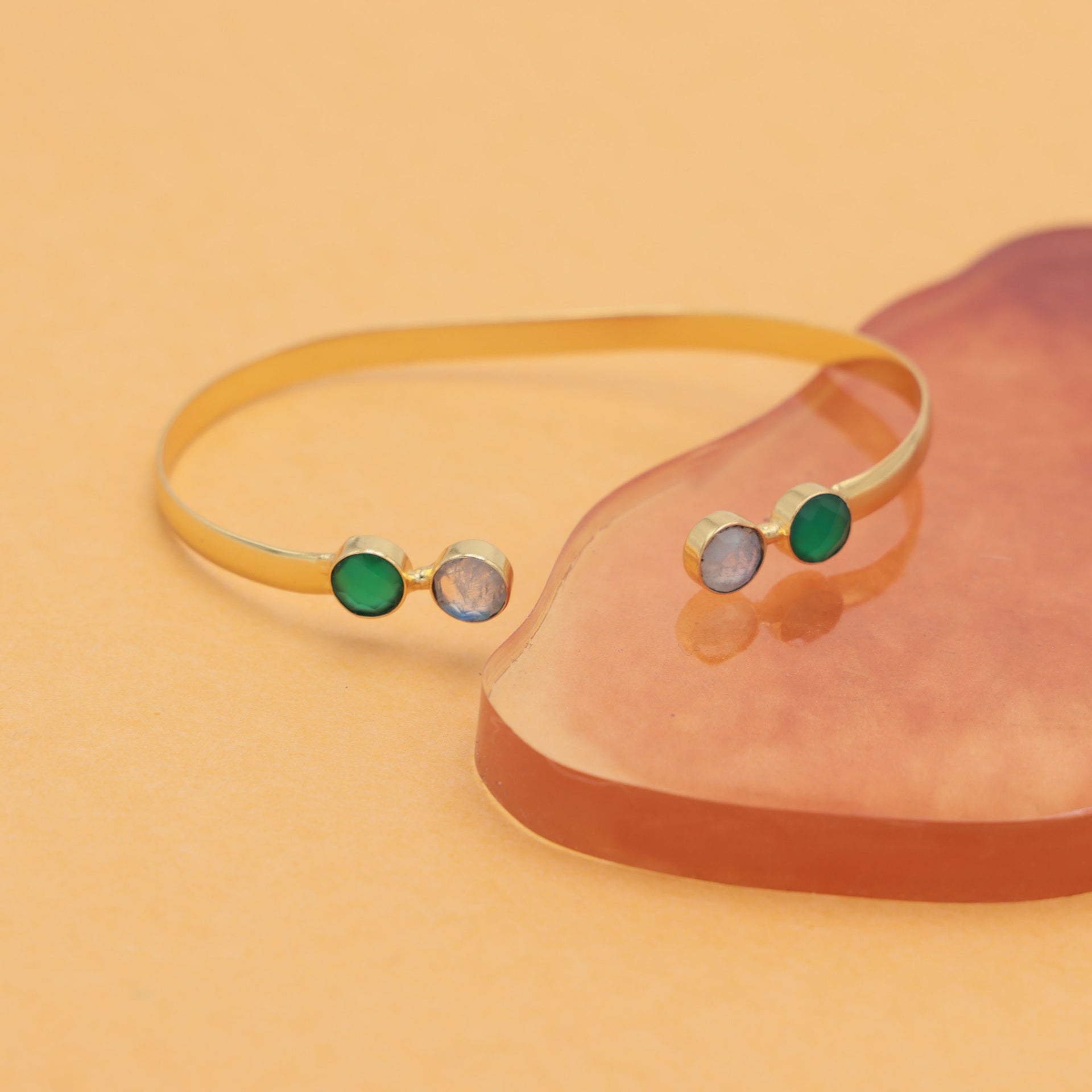 Dua Handmade Rainbow Moonstone & Green Onyx Bracelet – 6mm Natural Round Gemstone Healing Crystal Jewelry for Women