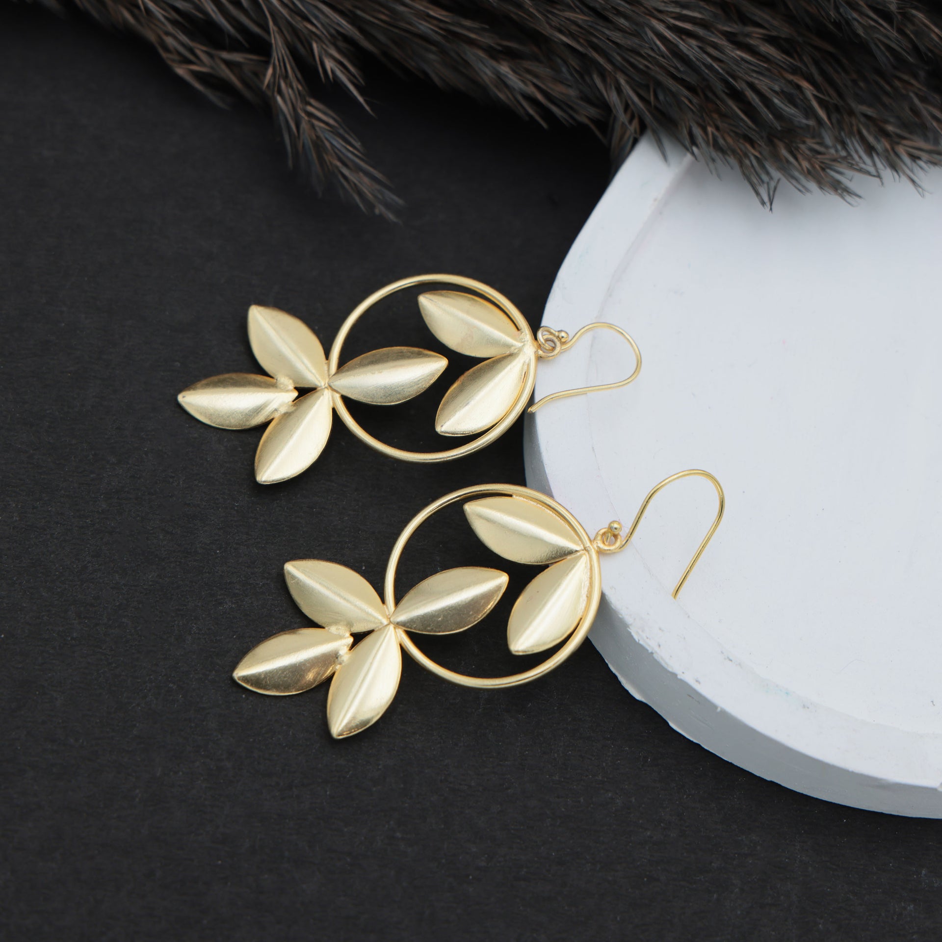 Dua Brass 6-Leaf Earrings – Handmade Gold-Plated Brass Leaf Design Earrings
