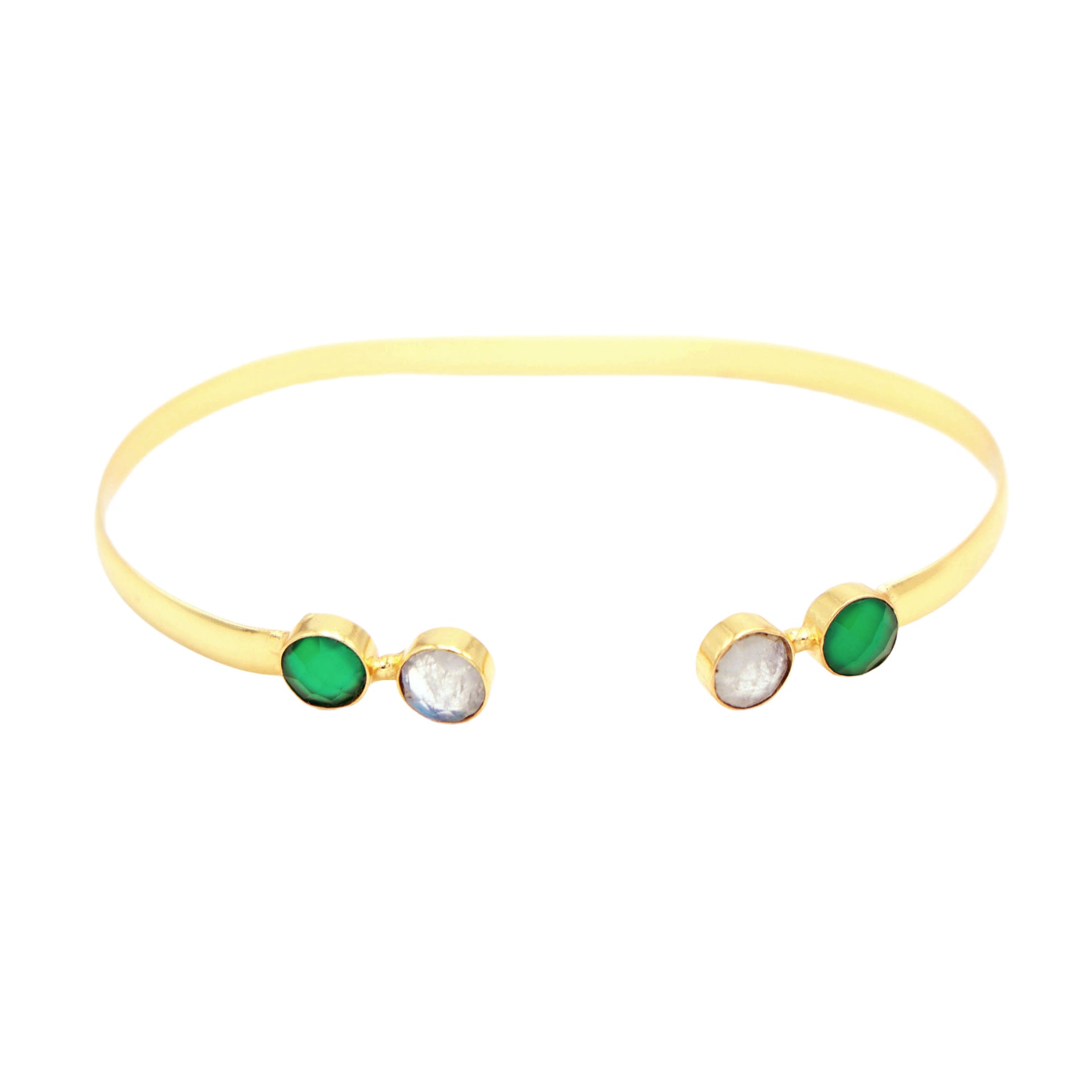 Dua Handmade Rainbow Moonstone & Green Onyx Bracelet – 6mm Natural Round Gemstone Healing Crystal Jewelry for Women