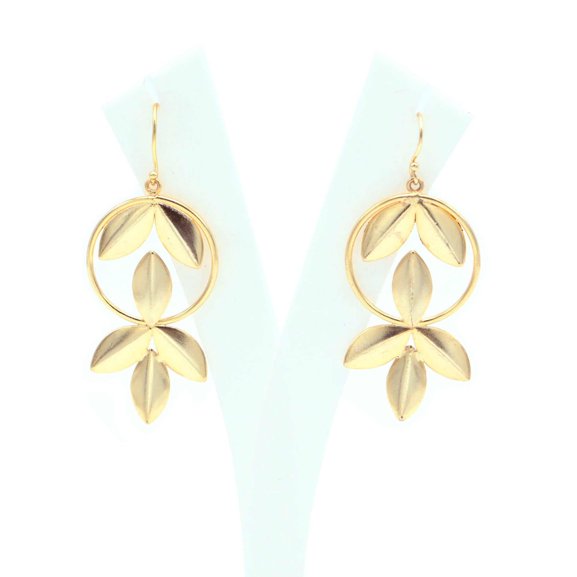 Dua Brass 6-Leaf Earrings – Handmade Gold-Plated Brass Leaf Design Earrings
