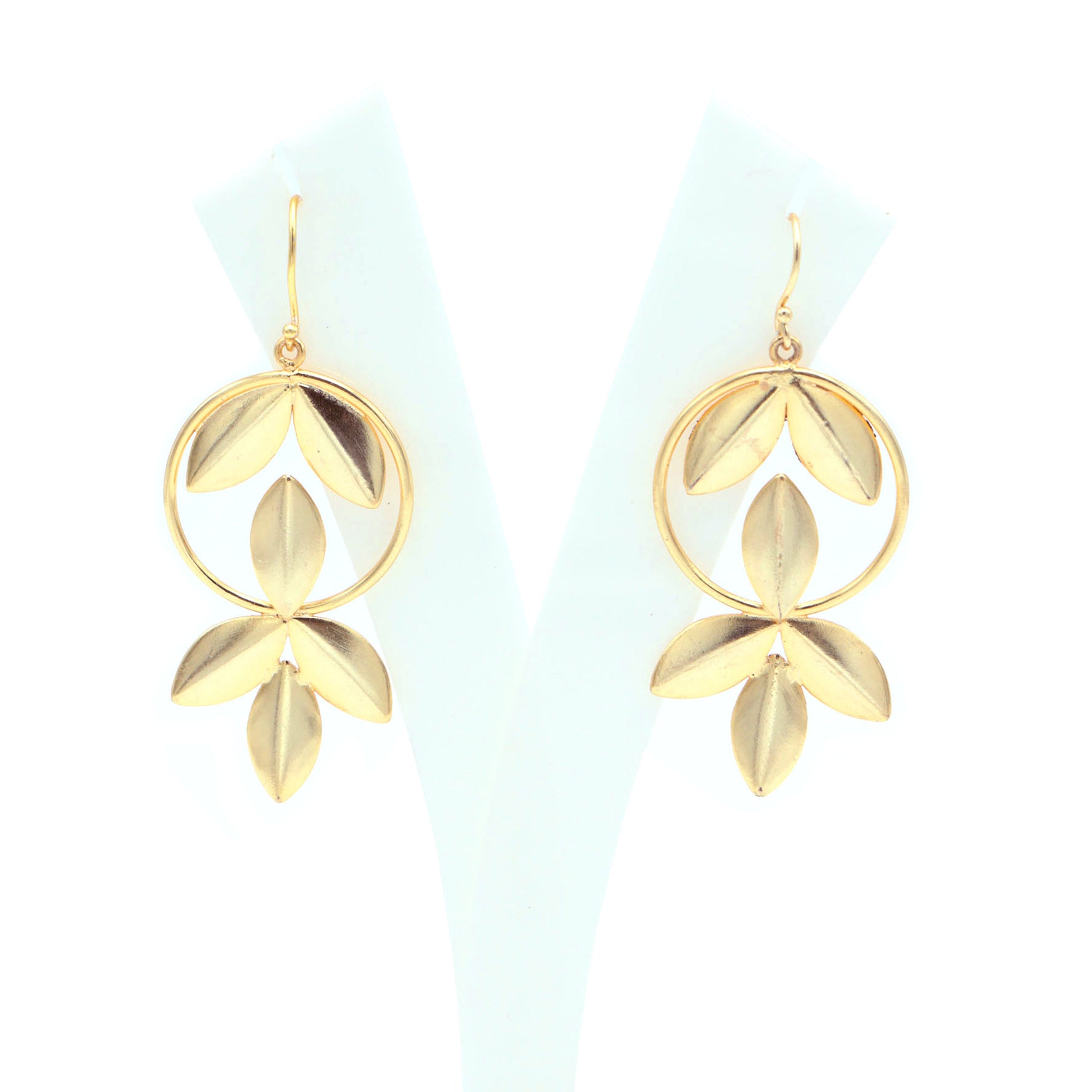 Dua Brass 6-Leaf Earrings – Handmade Gold-Plated Brass Leaf Design Earrings