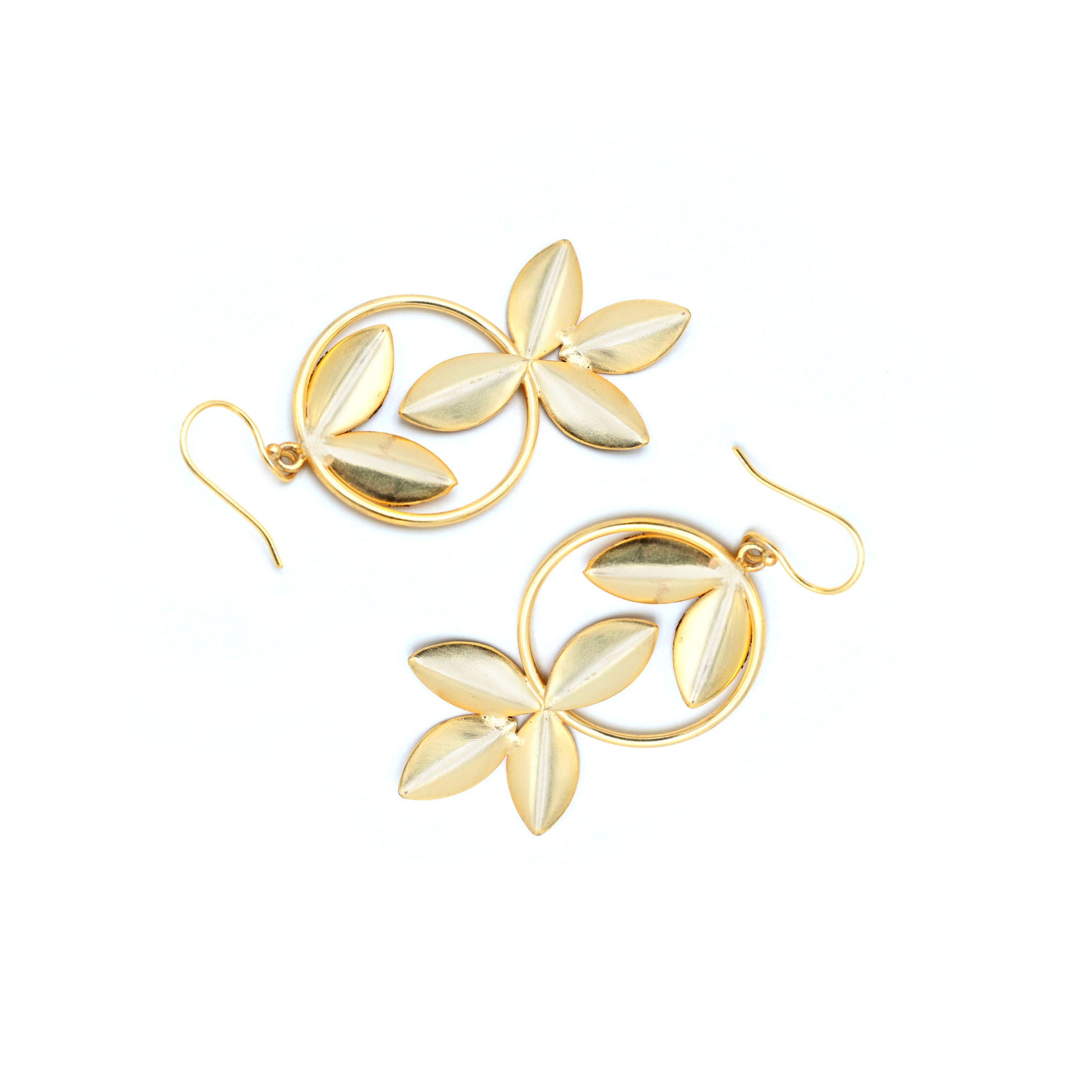Dua Brass 6-Leaf Earrings – Handmade Gold-Plated Brass Leaf Design Earrings