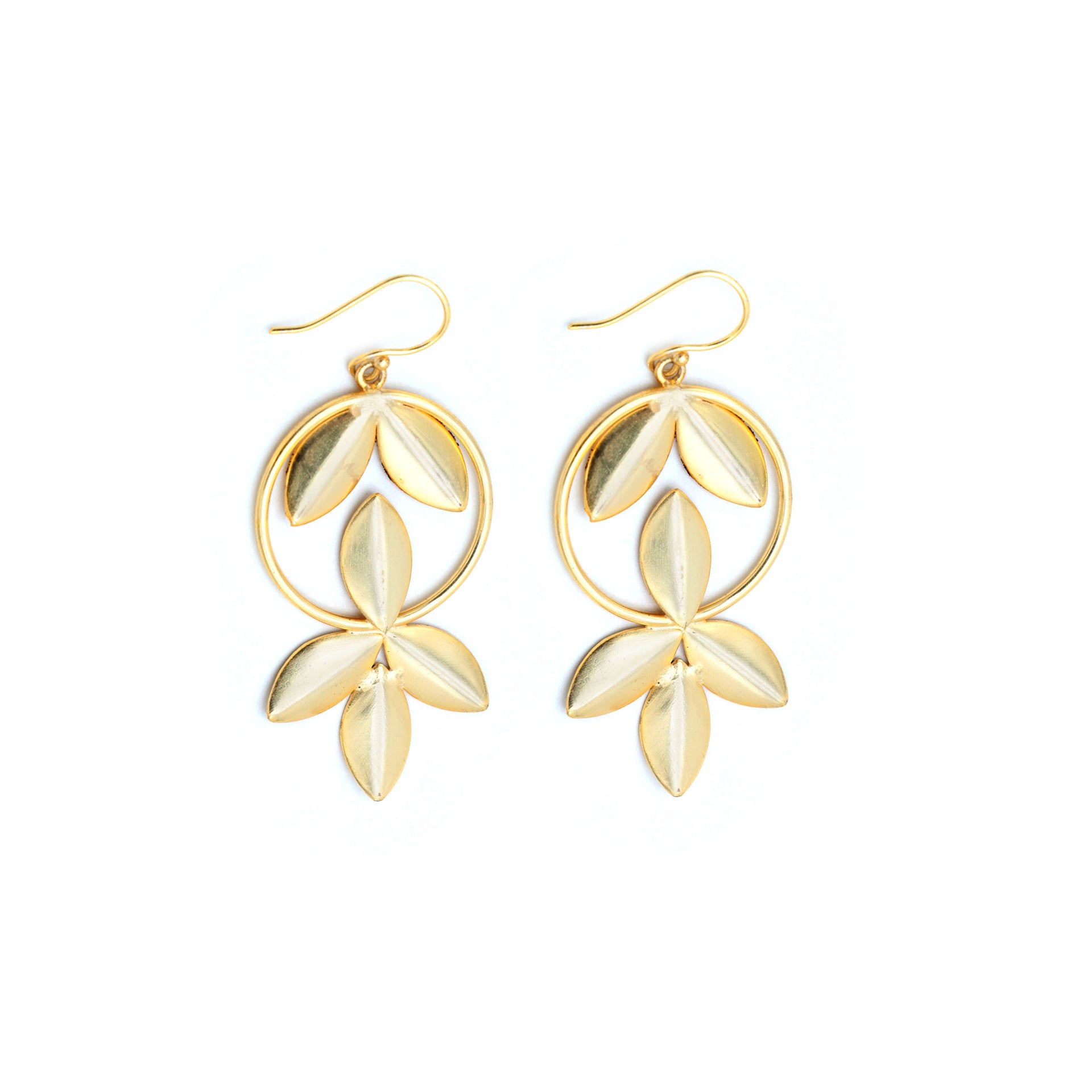 Dua Brass 6-Leaf Earrings – Handmade Gold-Plated Brass Leaf Design Earrings