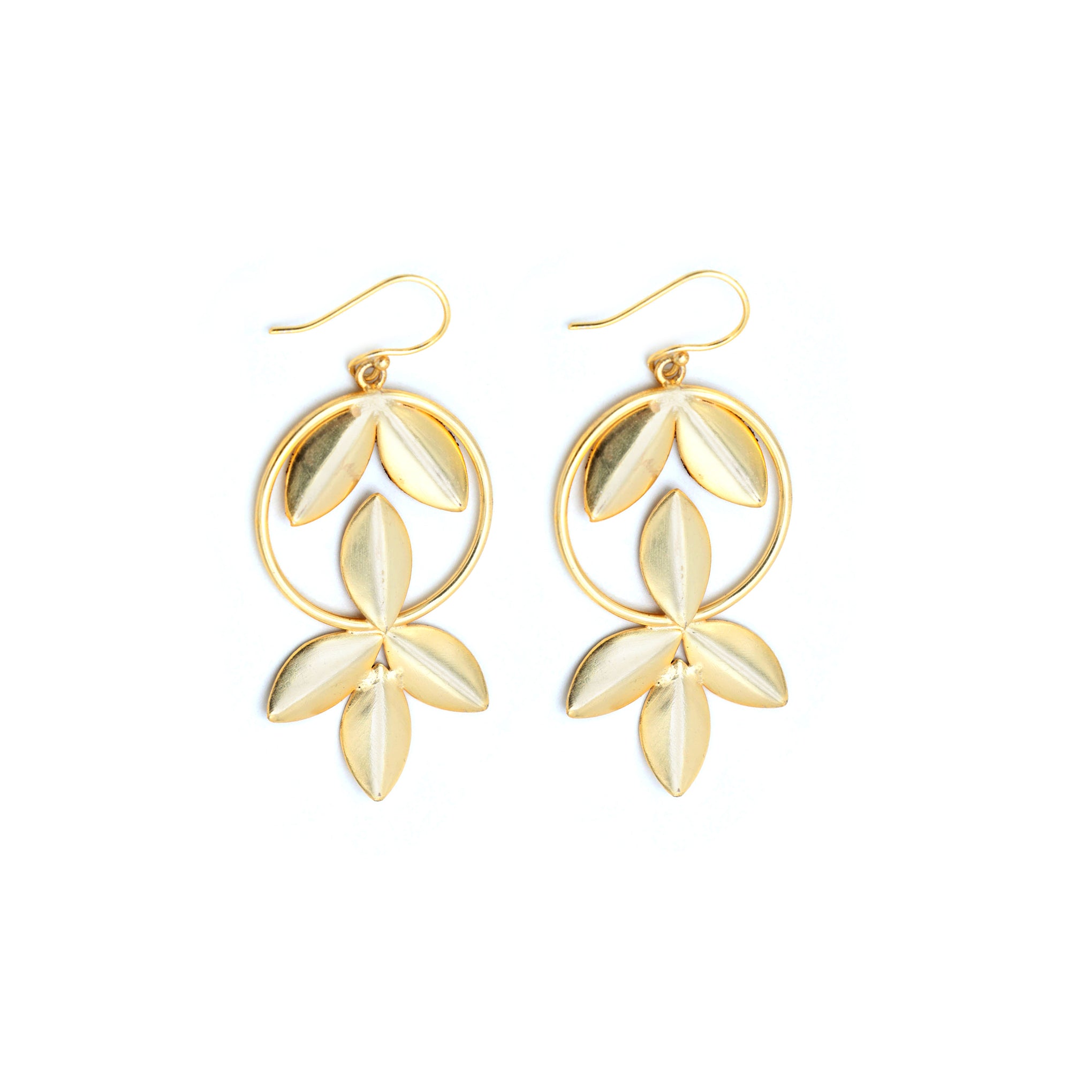 Dua Brass 6-Leaf Earrings – Handmade Gold-Plated Brass Leaf Design Earrings