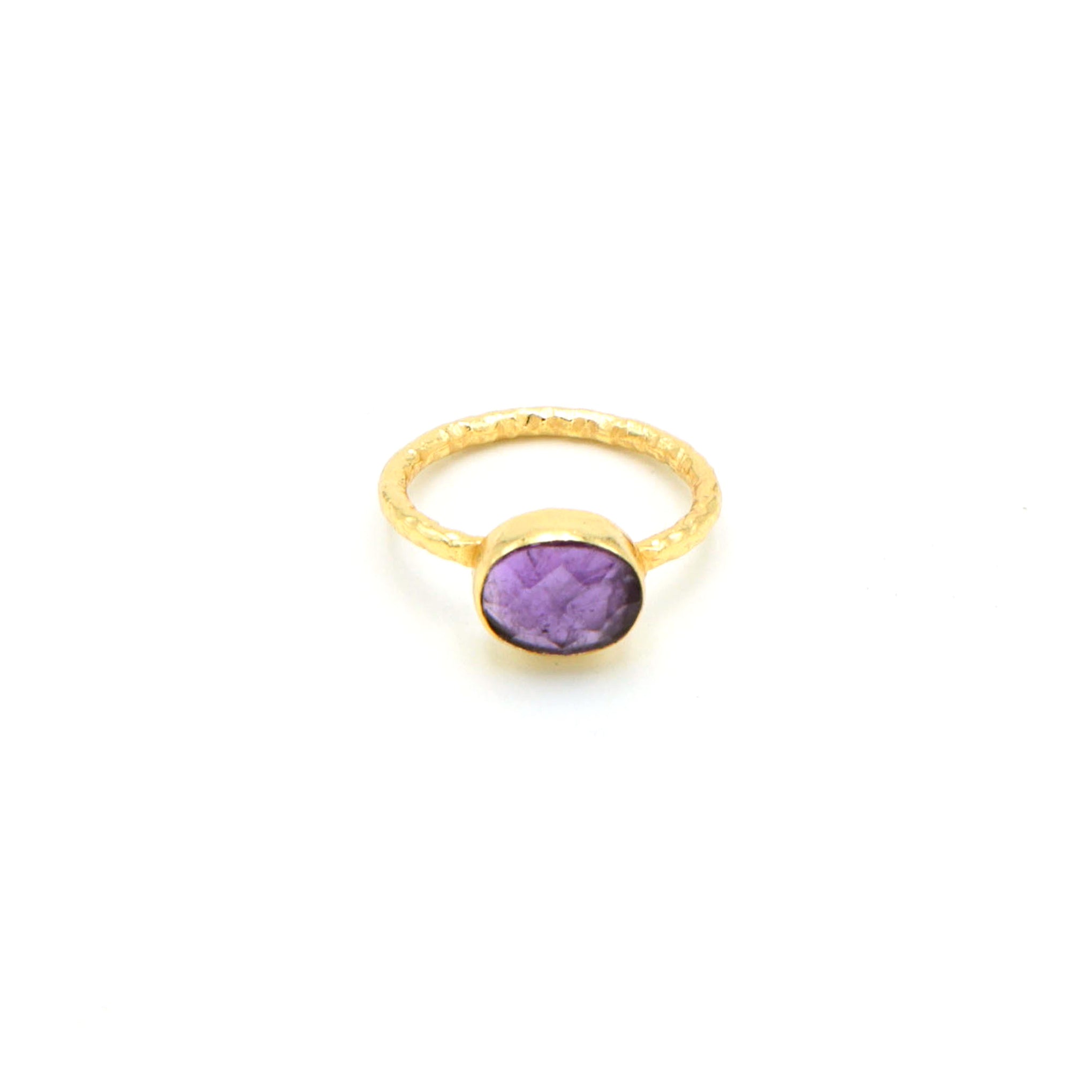 Dua Amethyst Oval 7x9mm Gold-Plated Adjustable Ring – Contemporary Bezel-Set Natural Purple Stone Jewelry for Women & Girls