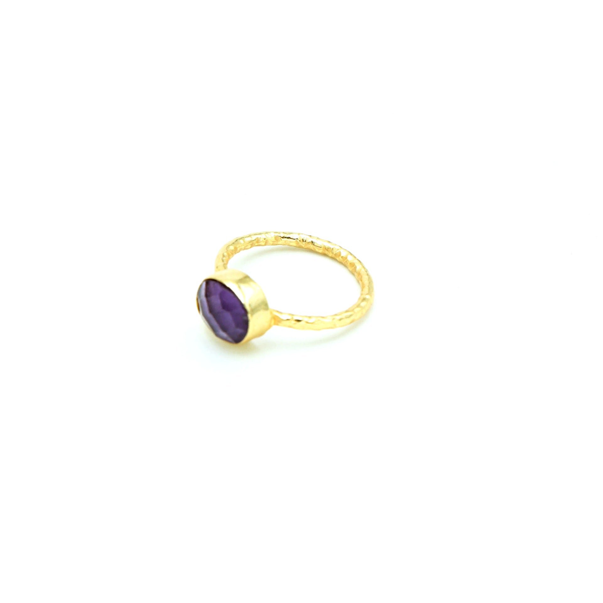 Dua Amethyst Oval 7x9mm Gold-Plated Adjustable Ring – Contemporary Bezel-Set Natural Purple Stone Jewelry for Women & Girls