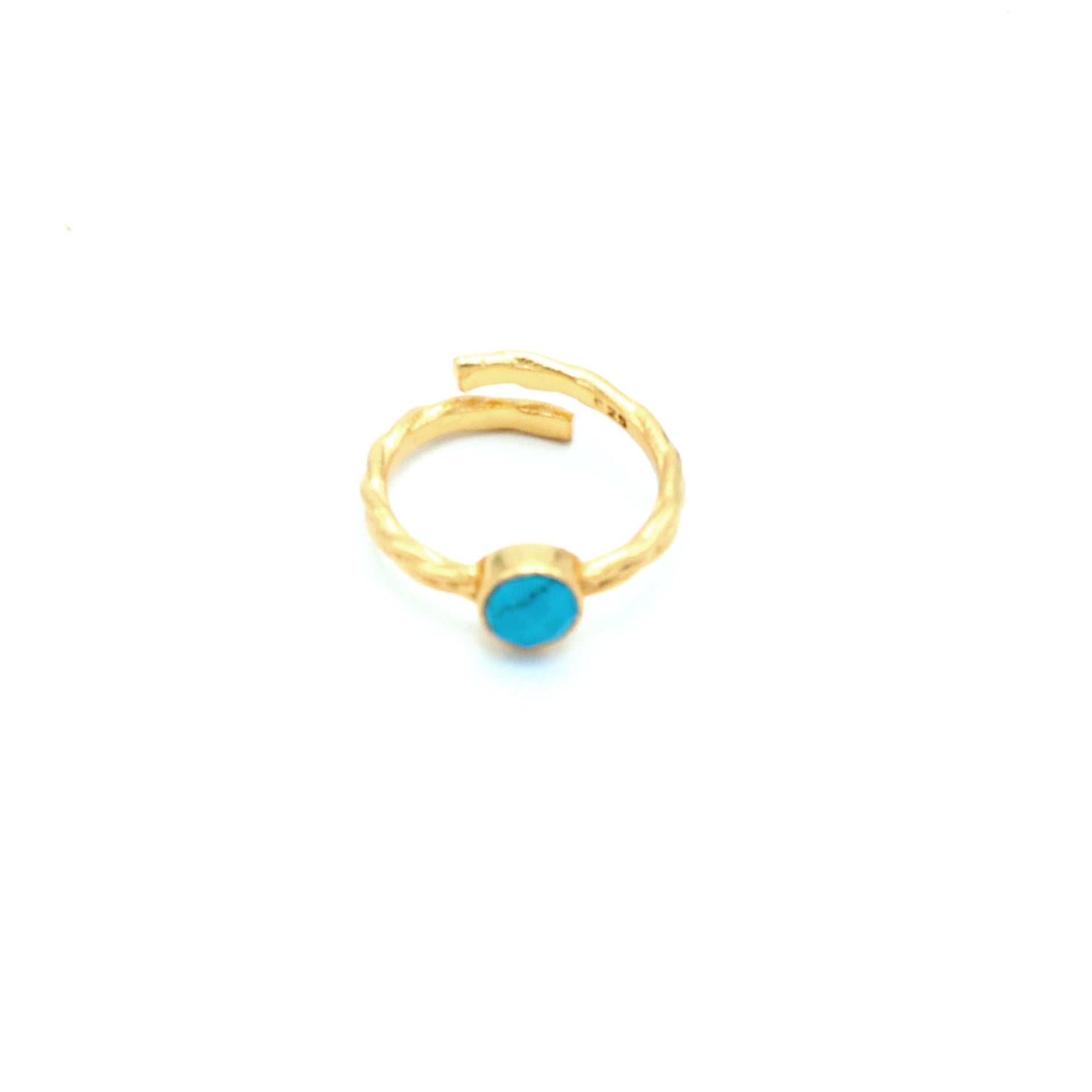 Dua Handmade Turquoise Round Ring 6mm – Blue Adjustable Gold-Plated Contemporary Natural Stone Jewelry