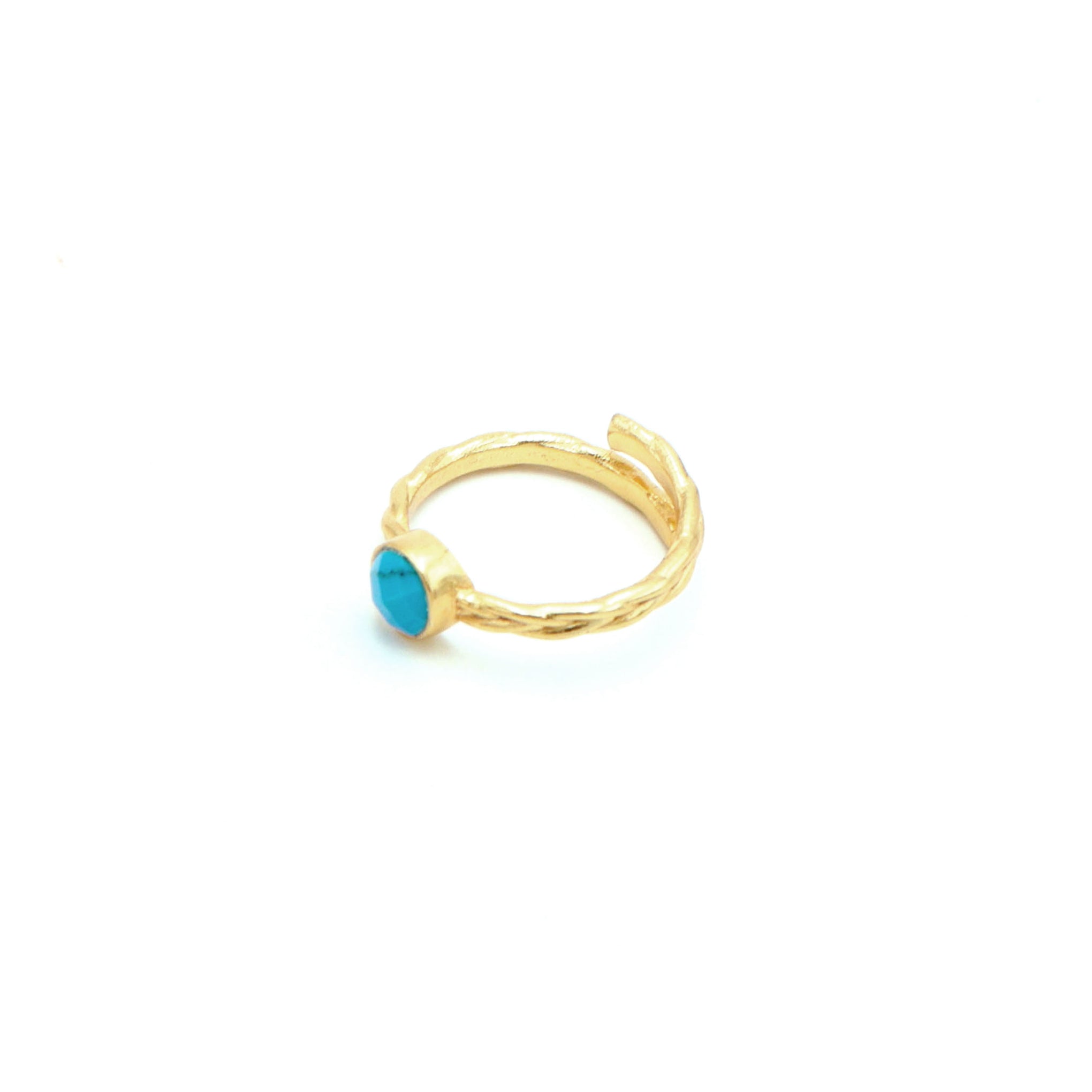 Dua Handmade Turquoise Round Ring 6mm – Blue Adjustable Gold-Plated Contemporary Natural Stone Jewelry