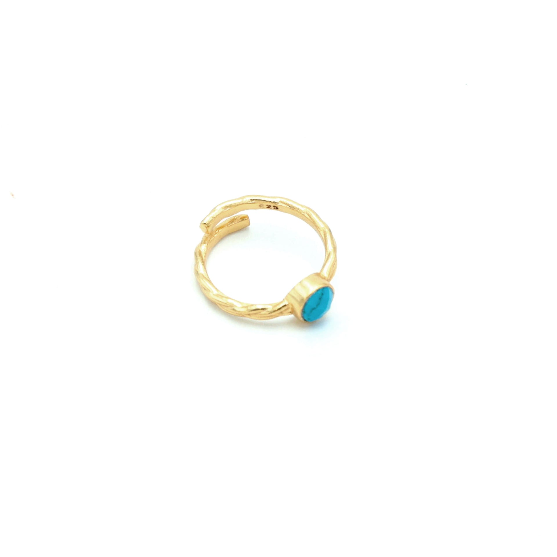 Dua Handmade Turquoise Round Ring 6mm – Blue Adjustable Gold-Plated Contemporary Natural Stone Jewelry
