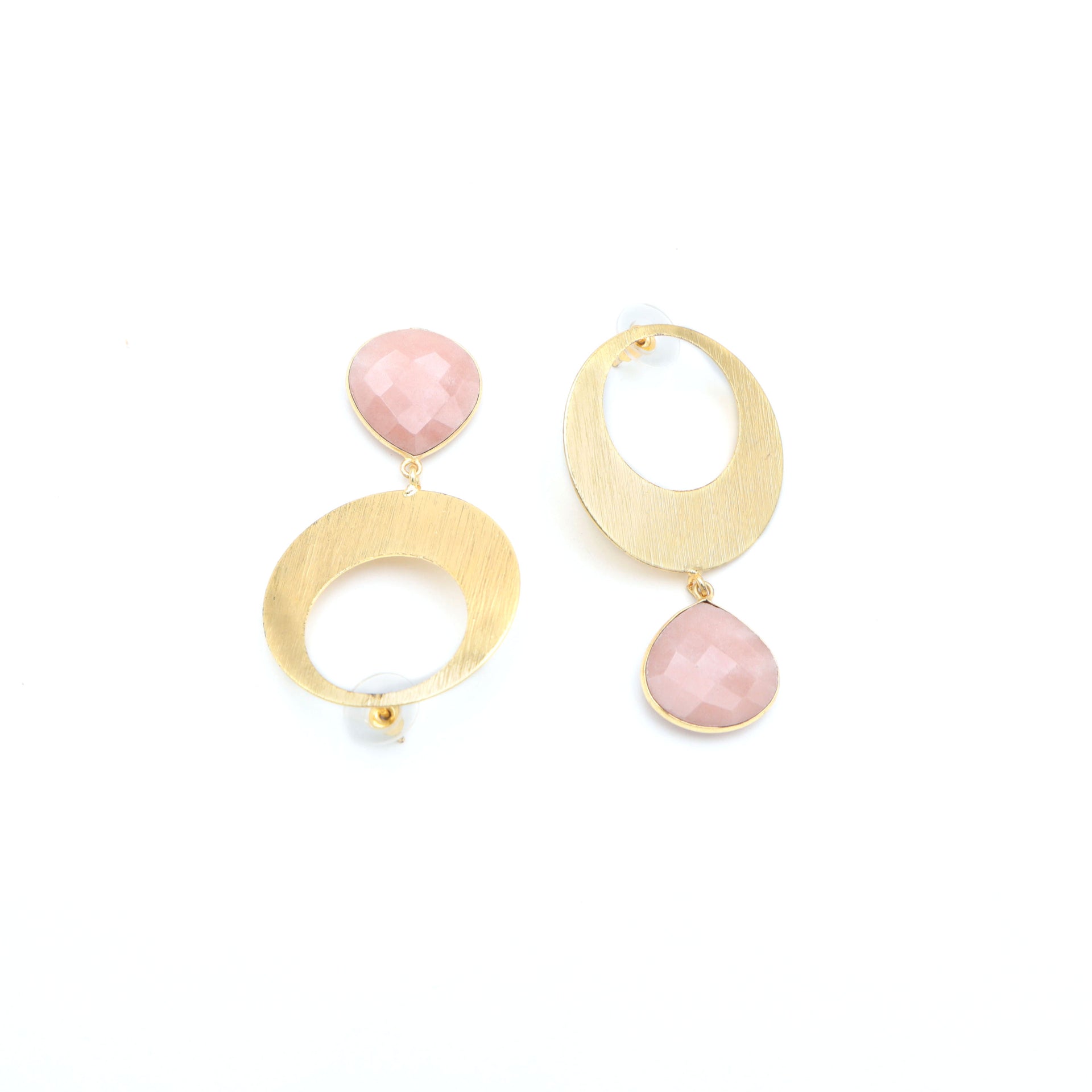 Dua Peach Moonstone Heart Earrings – Handmade 18mm Natural Gemstone Gold-Plated Brass Jewelry for Women