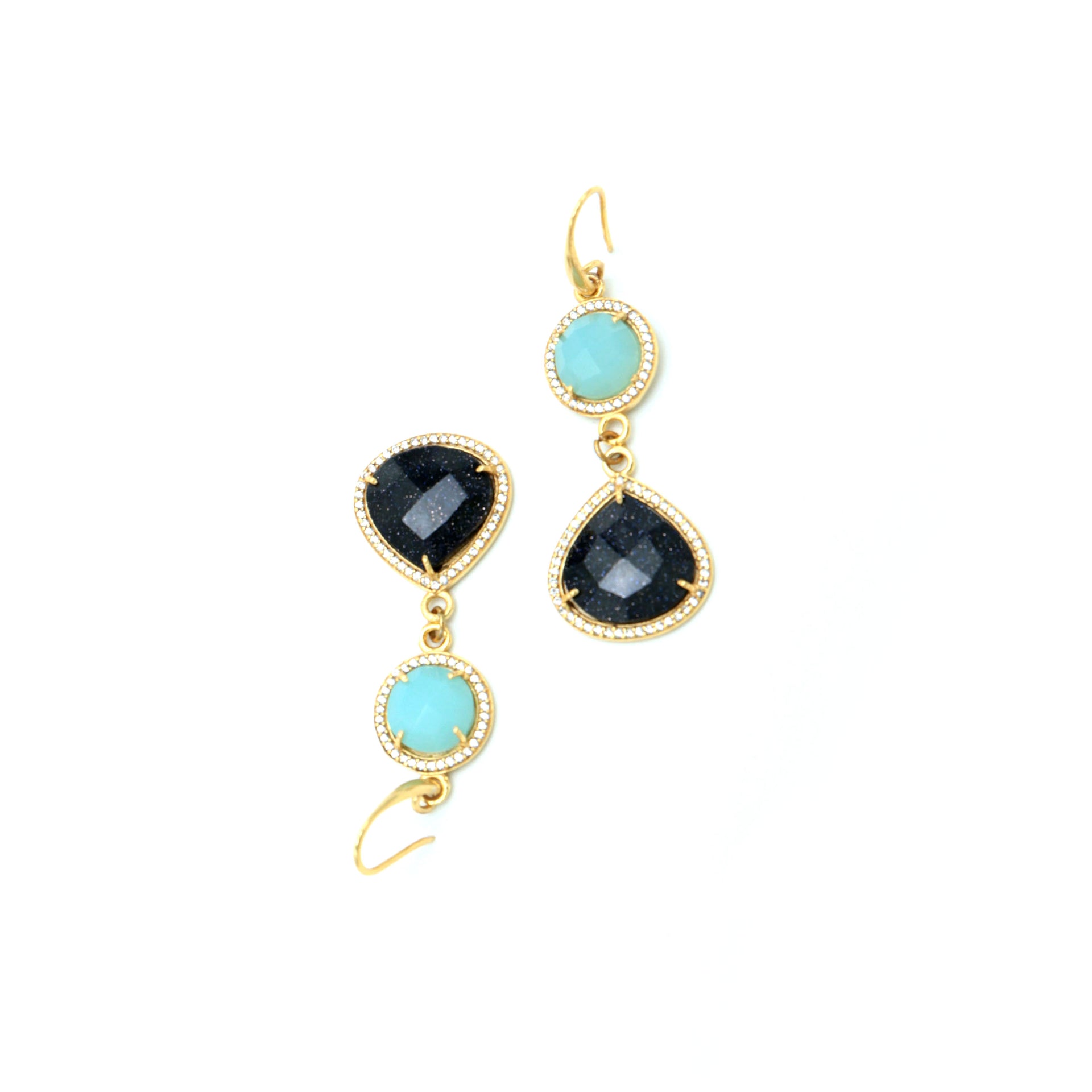 Dua Blue Chalcedony & Blue Sunstone CZ Earrings – Handmade Round & Heart Cut Gemstone Earrings (10mm, 15mm)