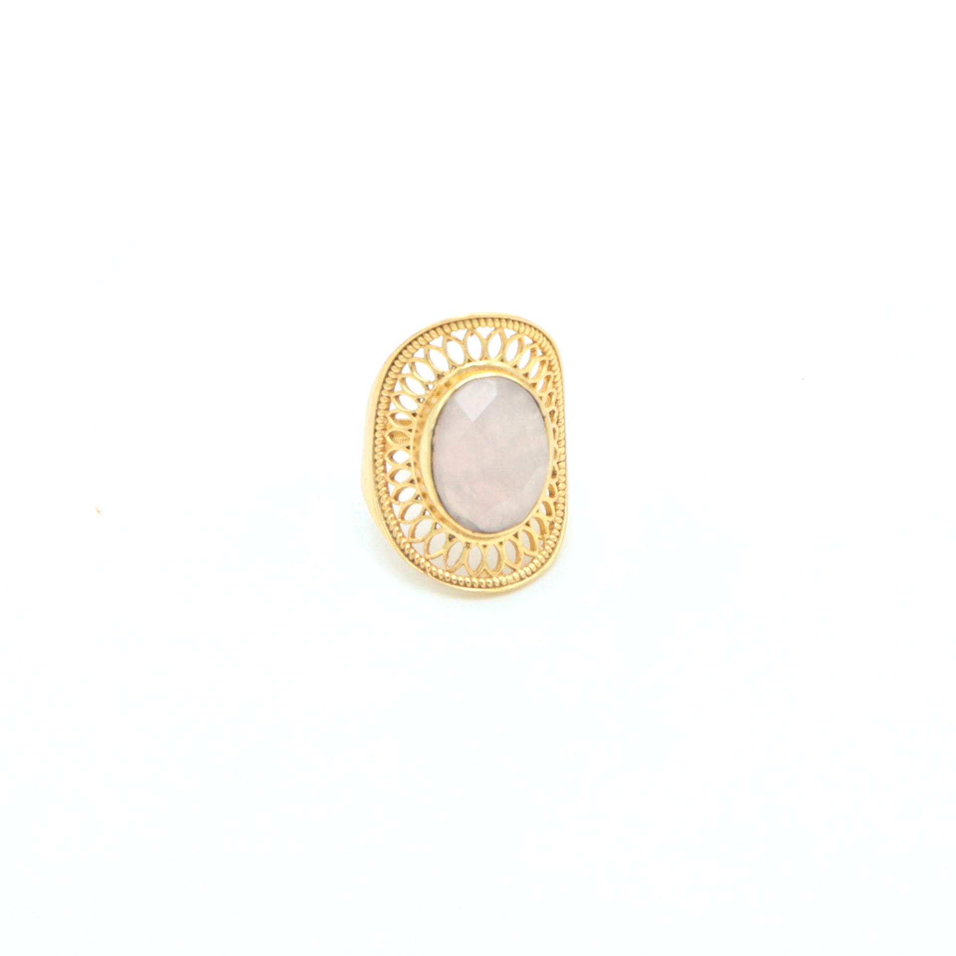 Dua Handmade Rose Quartz Oval Ring 11x15mm – Pink Adjustable Gold-Plated Gemstone Jewelry for Wedding & Party