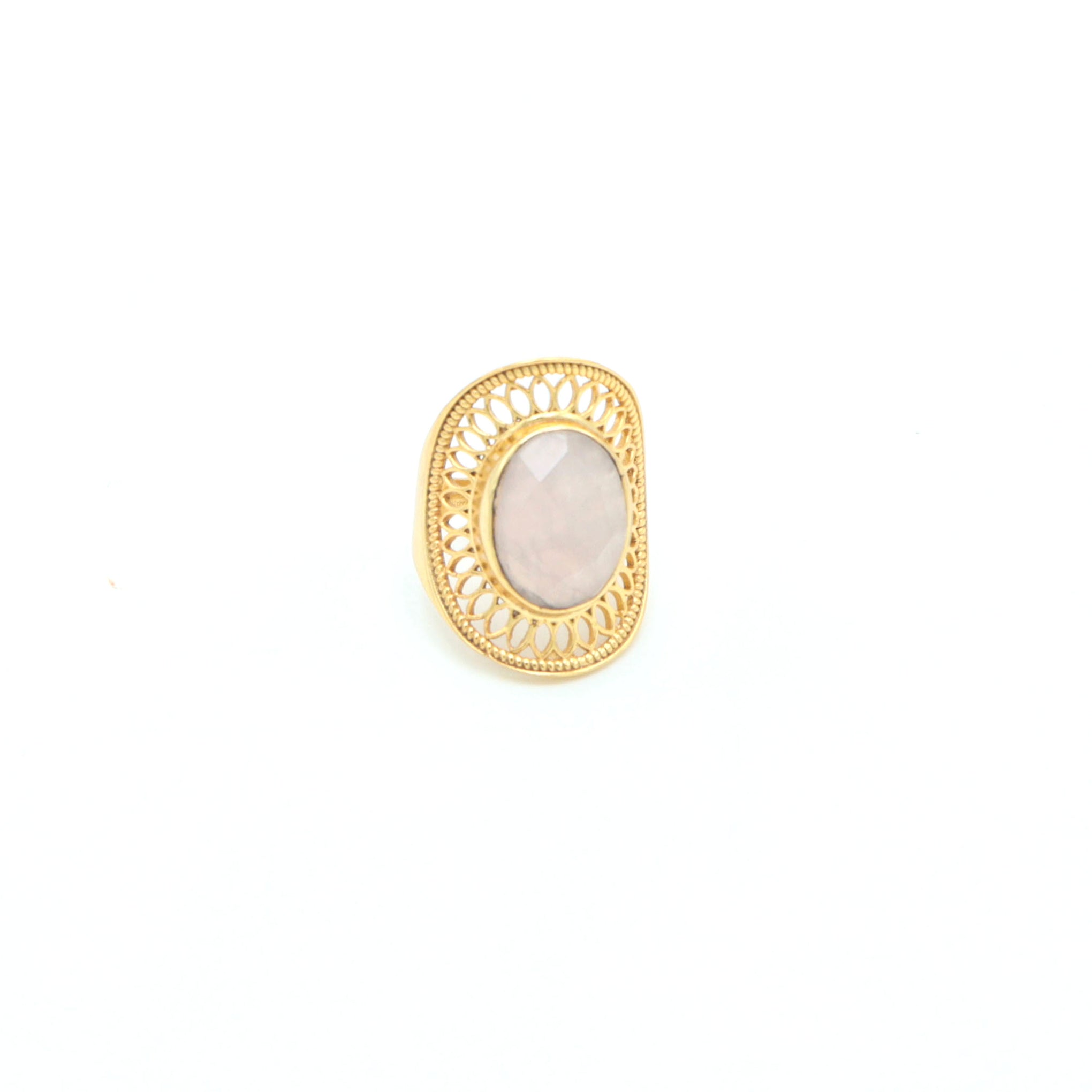 Dua Handmade Rose Quartz Oval Ring 11x15mm – Pink Adjustable Gold-Plated Gemstone Jewelry for Wedding & Party