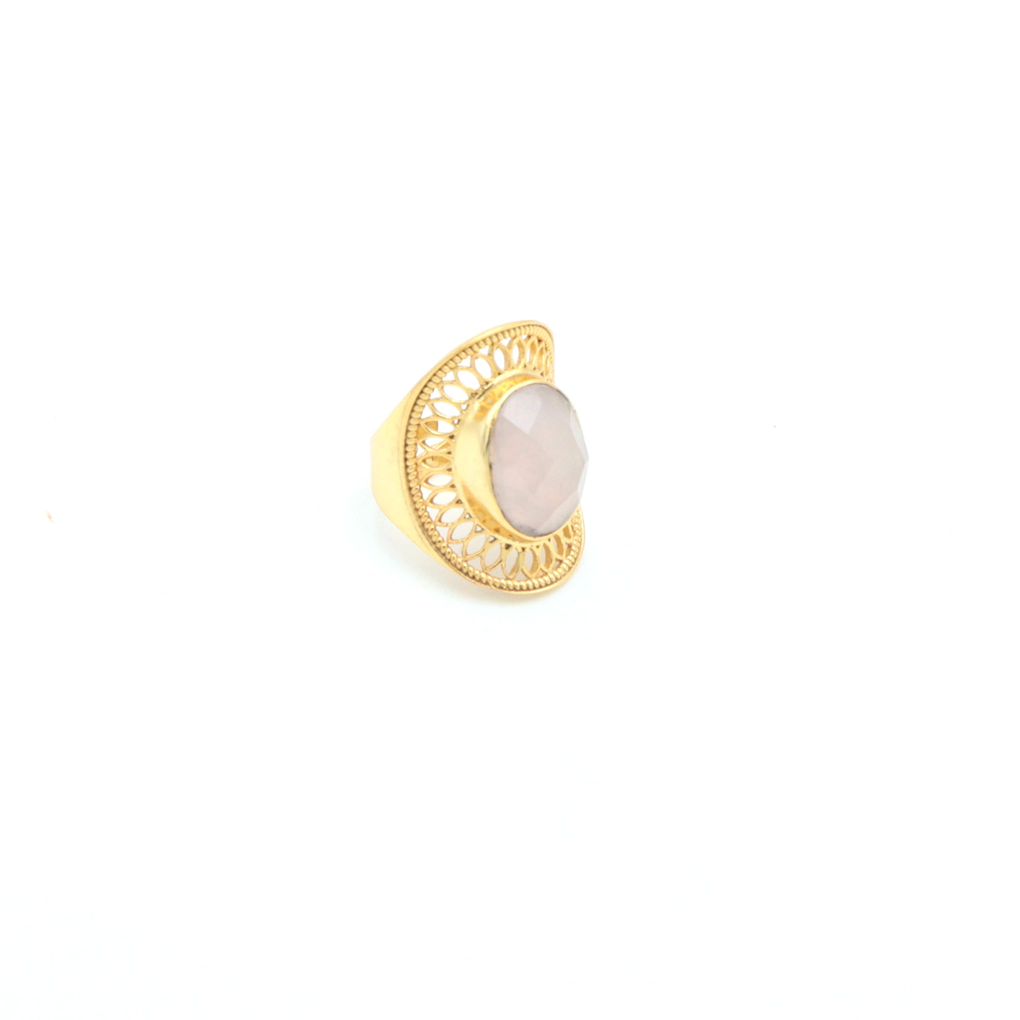 Dua Handmade Rose Quartz Oval Ring 11x15mm – Pink Adjustable Gold-Plated Gemstone Jewelry for Wedding & Party