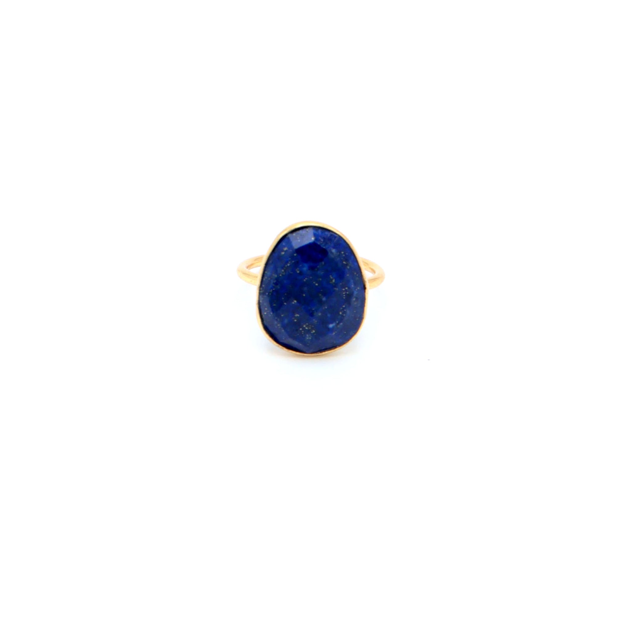 Dua Handmade Lapis Unshape Ring 15x18mm – Blue Adjustable Gold-Plated Statement Gemstone Jewelry