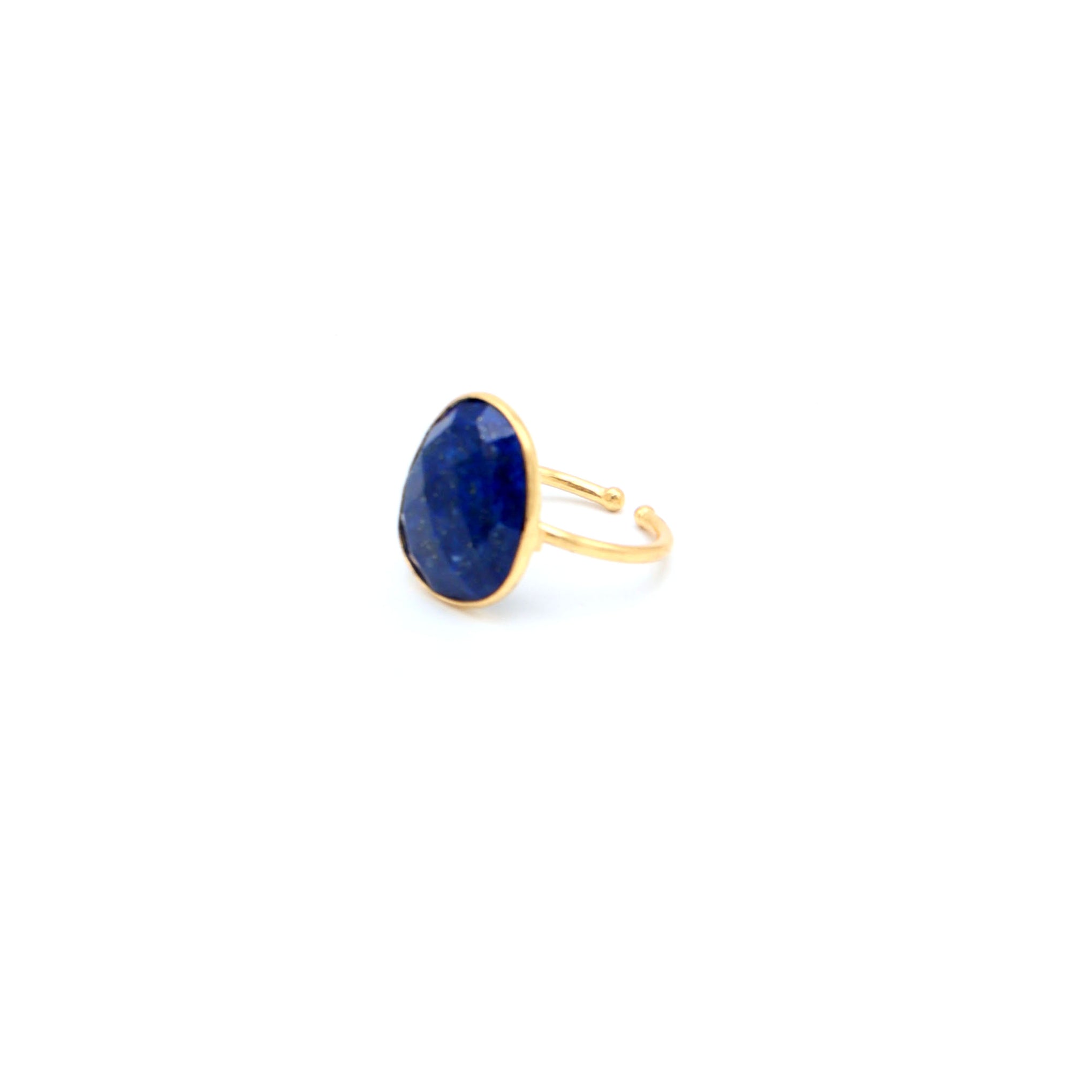 Dua Handmade Lapis Unshape Ring 15x18mm – Blue Adjustable Gold-Plated Statement Gemstone Jewelry