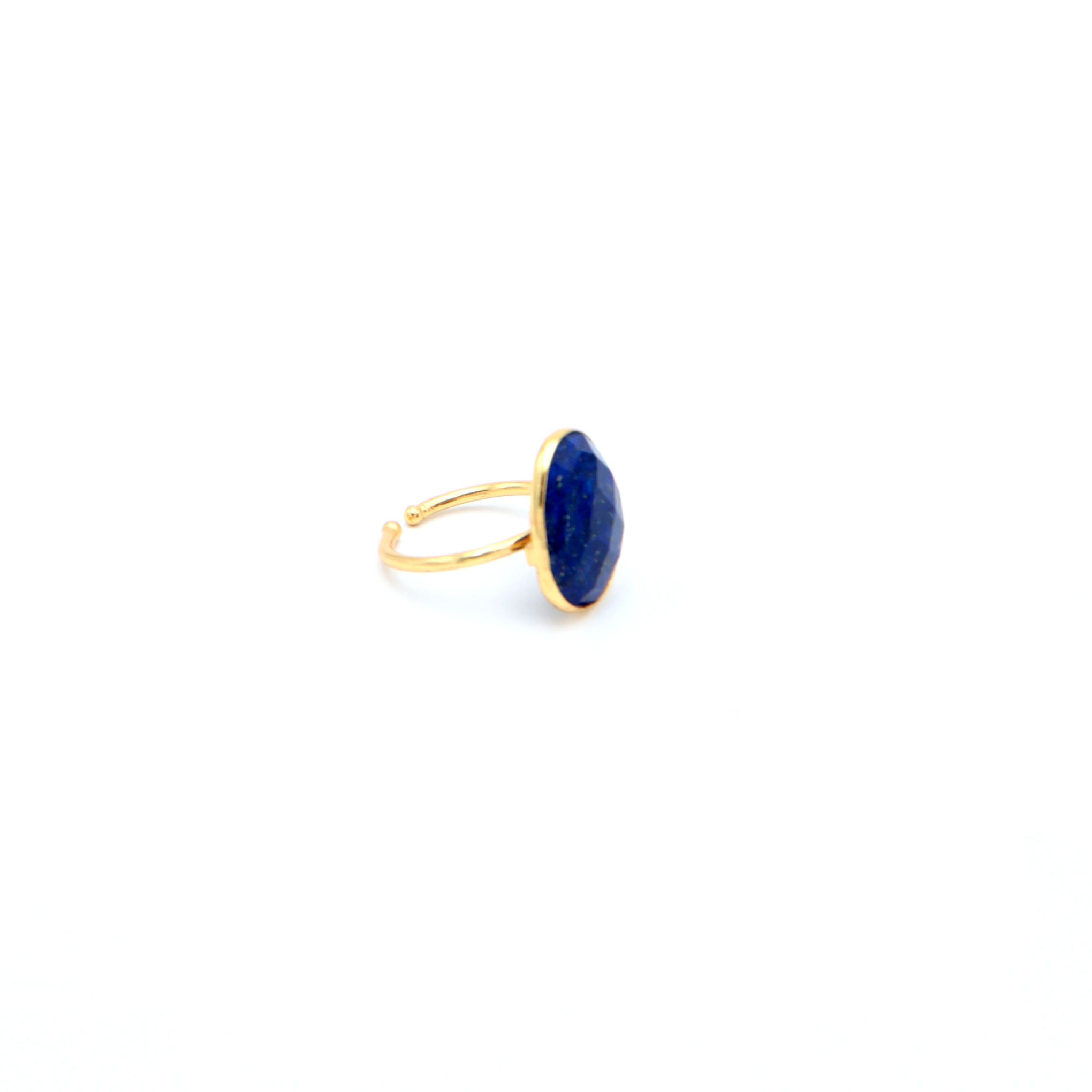 Dua Handmade Lapis Unshape Ring 15x18mm – Blue Adjustable Gold-Plated Statement Gemstone Jewelry