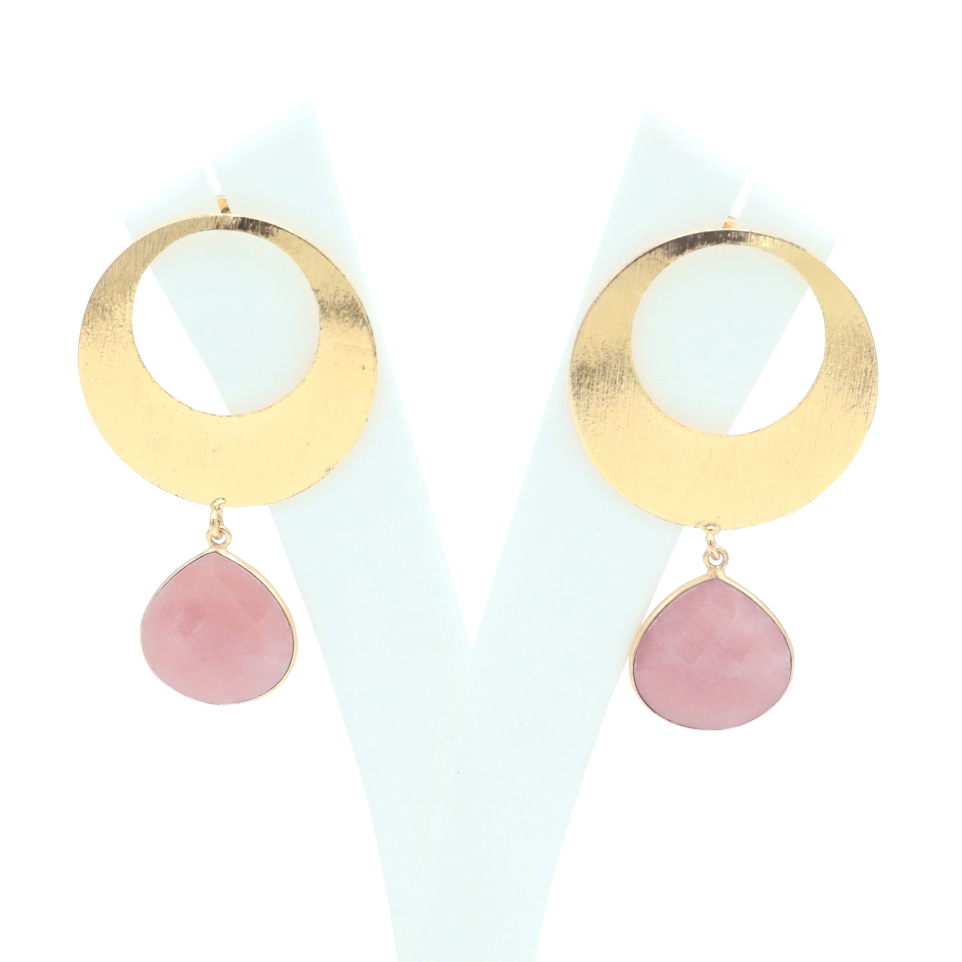Dua Peach Moonstone Heart Earrings – Handmade 18mm Natural Gemstone Gold-Plated Brass Jewelry for Women