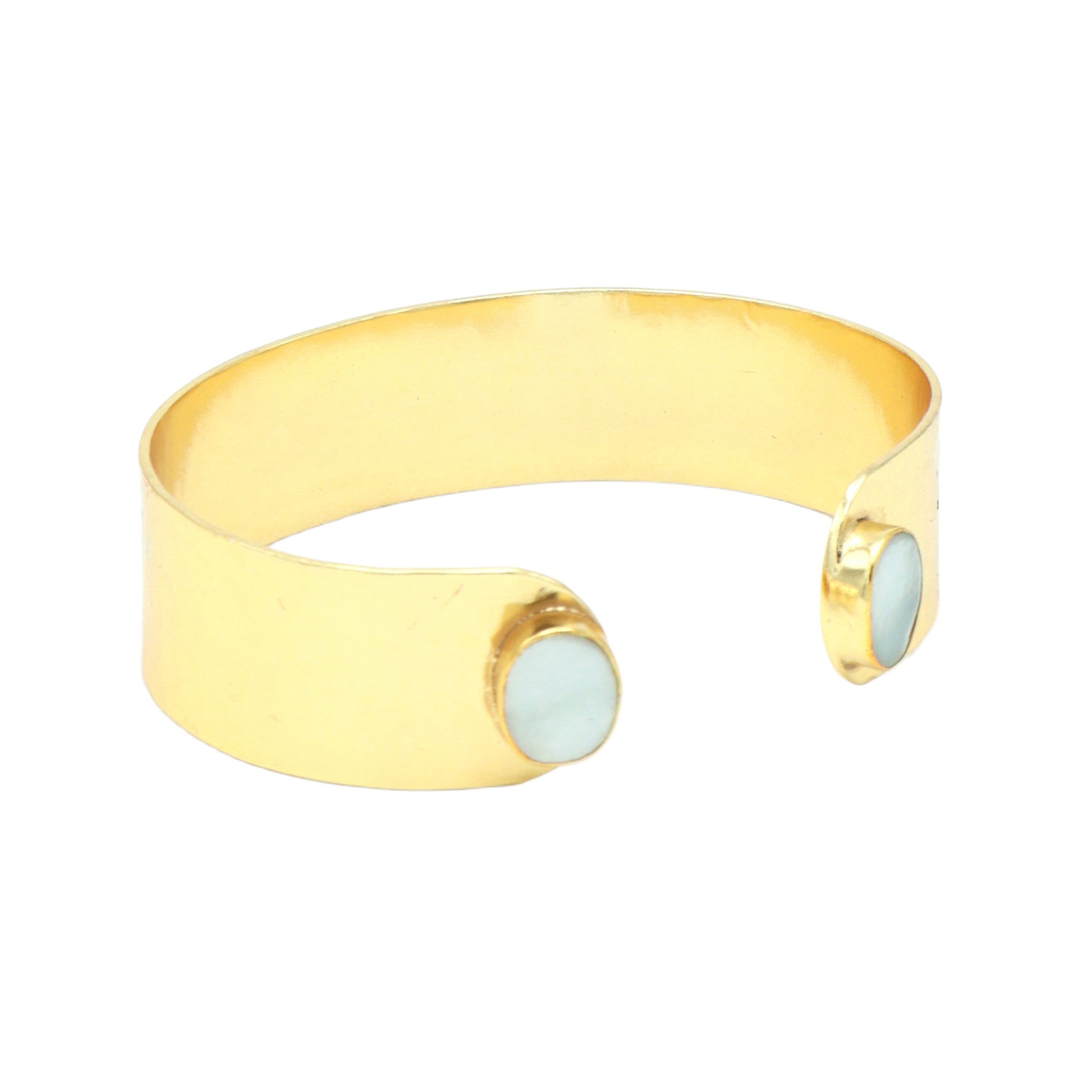 Dua Handmade Mother of Pearl Oval Bracelet – 9x11mm Natural Pearl Gemstone Elegant Gold-Plated Jewelry for Women