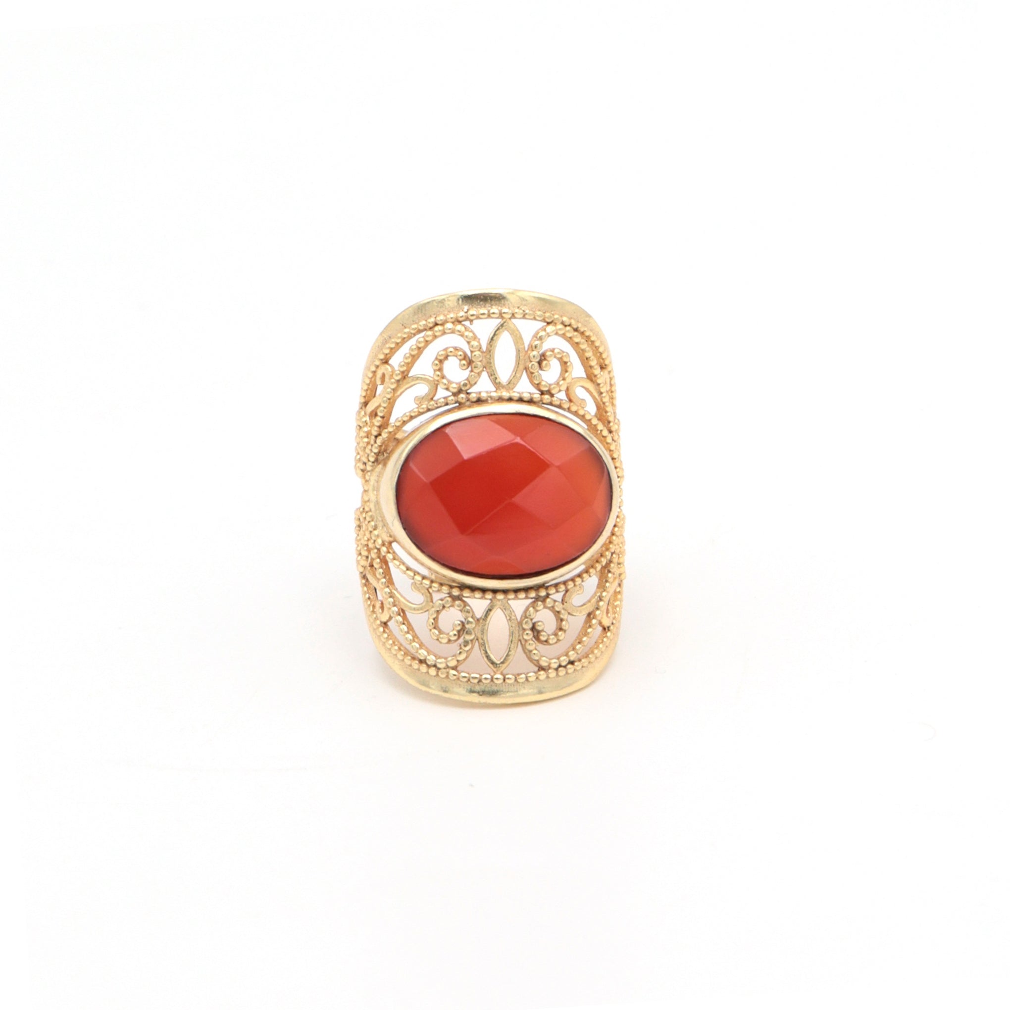 Dua Handmade Carnelian Chalcedony Oval Ring 11x15mm – Orange Adjustable Gold-Plated Gemstone Jewelry