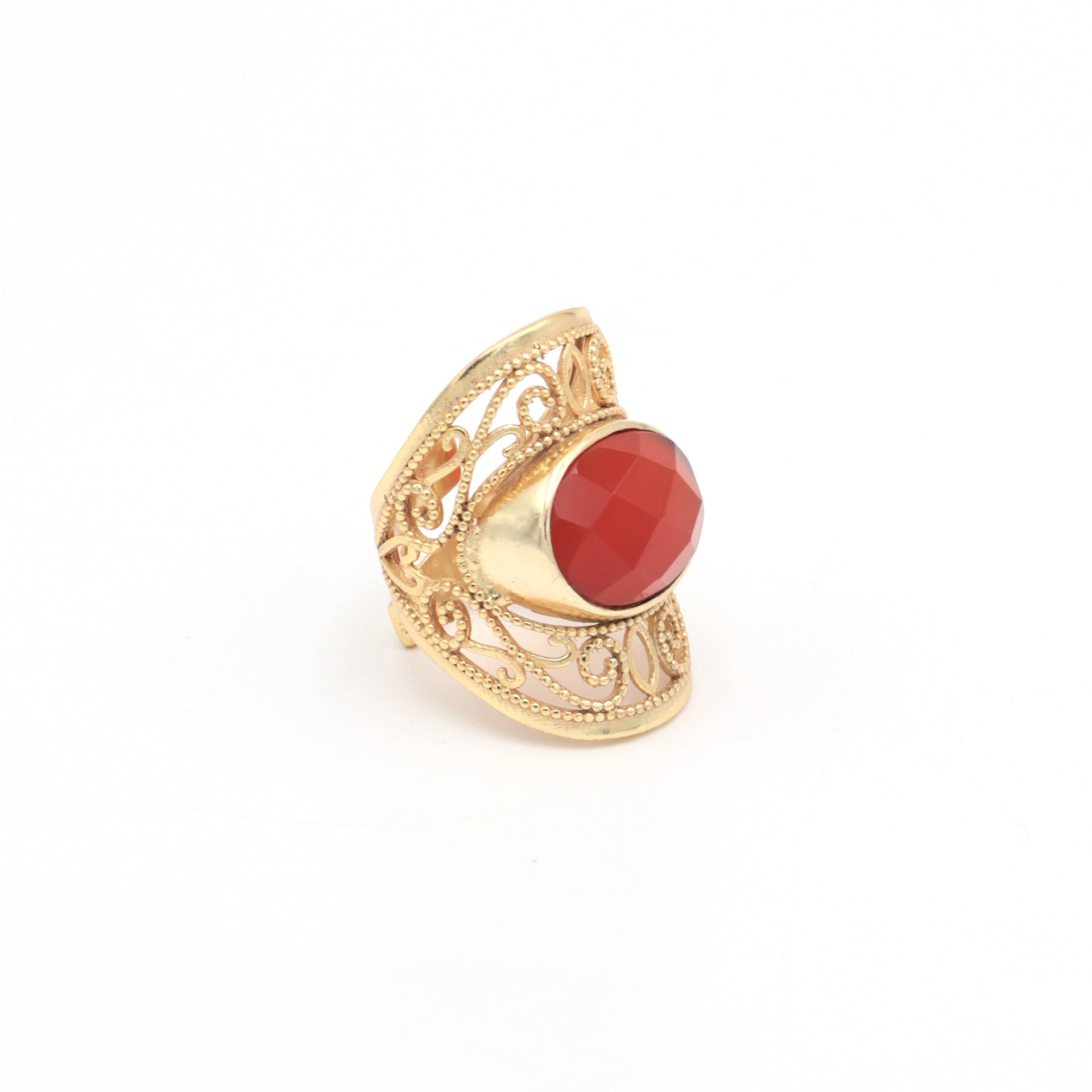 Dua Handmade Carnelian Chalcedony Oval Ring 11x15mm – Orange Adjustable Gold-Plated Gemstone Jewelry