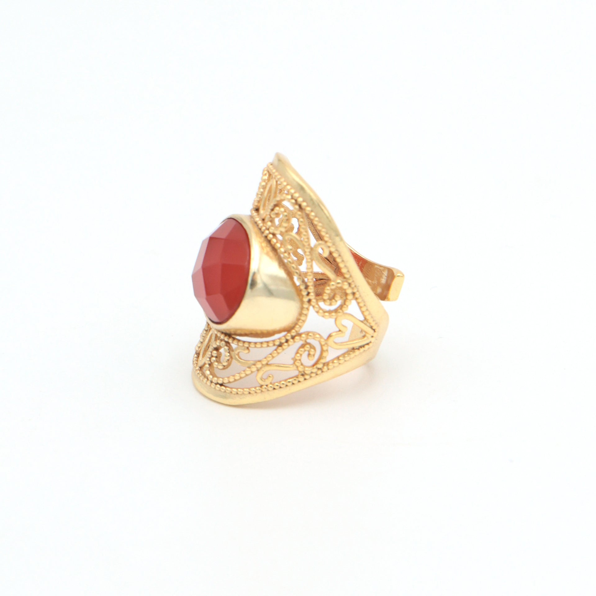 Dua Handmade Carnelian Chalcedony Oval Ring 11x15mm – Orange Adjustable Gold-Plated Gemstone Jewelry