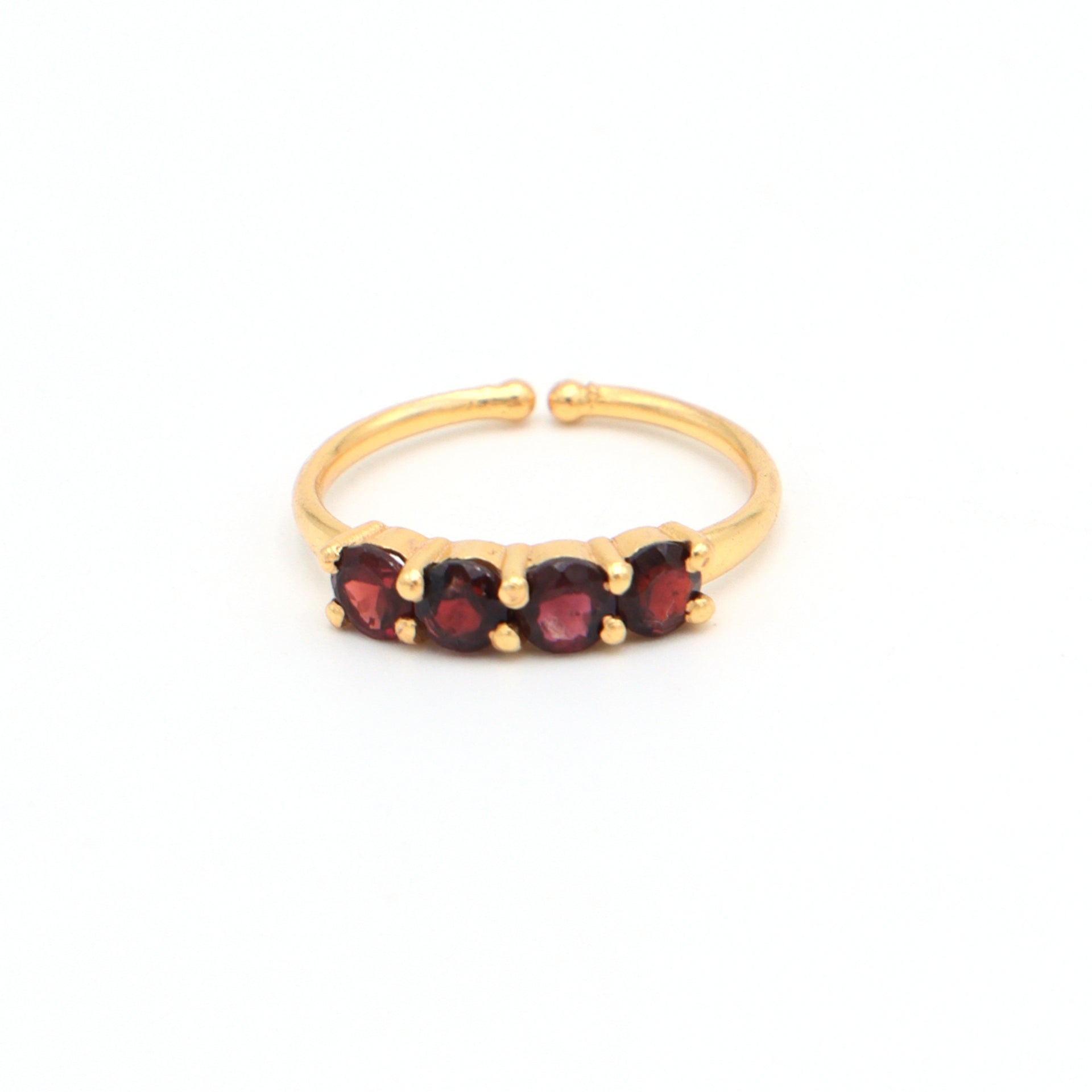 Dua Handmade Garnet Round Ring 4mm – Brown Adjustable Gold-Plated Contemporary Ring for Women