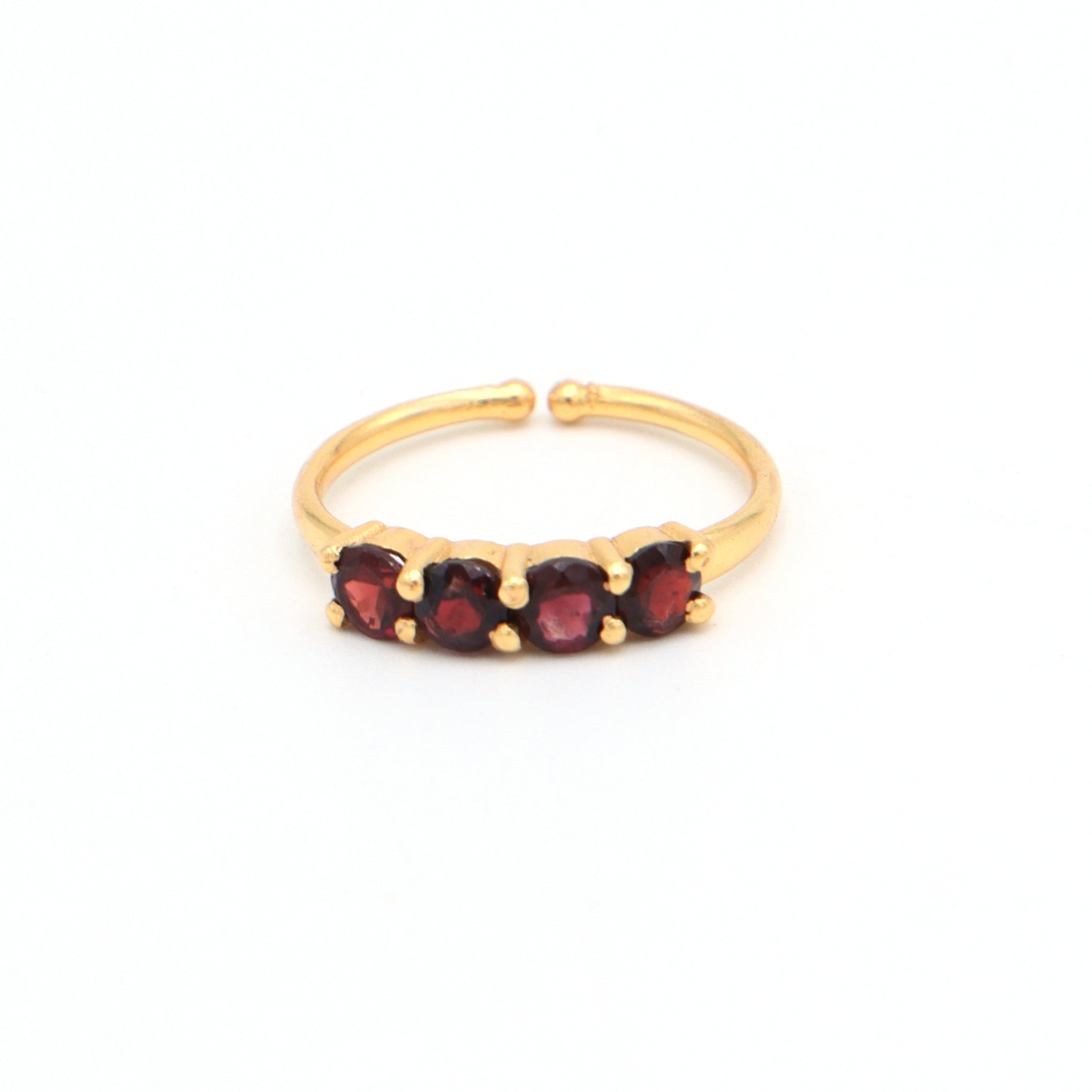 Dua Handmade Garnet Round Ring 4mm – Brown Adjustable Gold-Plated Contemporary Ring for Women
