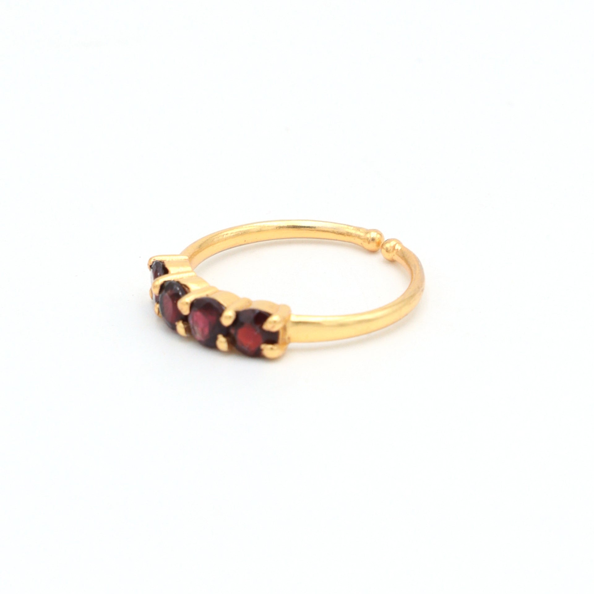 Dua Handmade Garnet Round Ring 4mm – Brown Adjustable Gold-Plated Contemporary Ring for Women